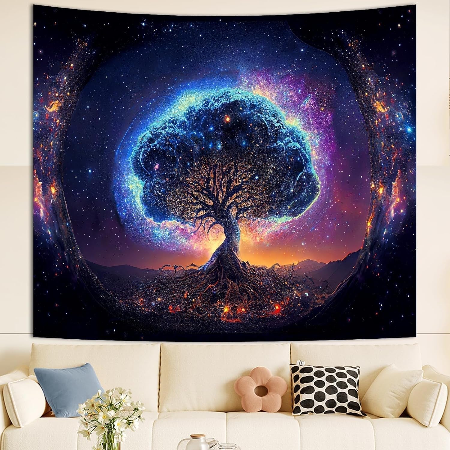 Arazzo albero luce nera estetica spaziale Casa - Accessori e decorazioni Naty Shop