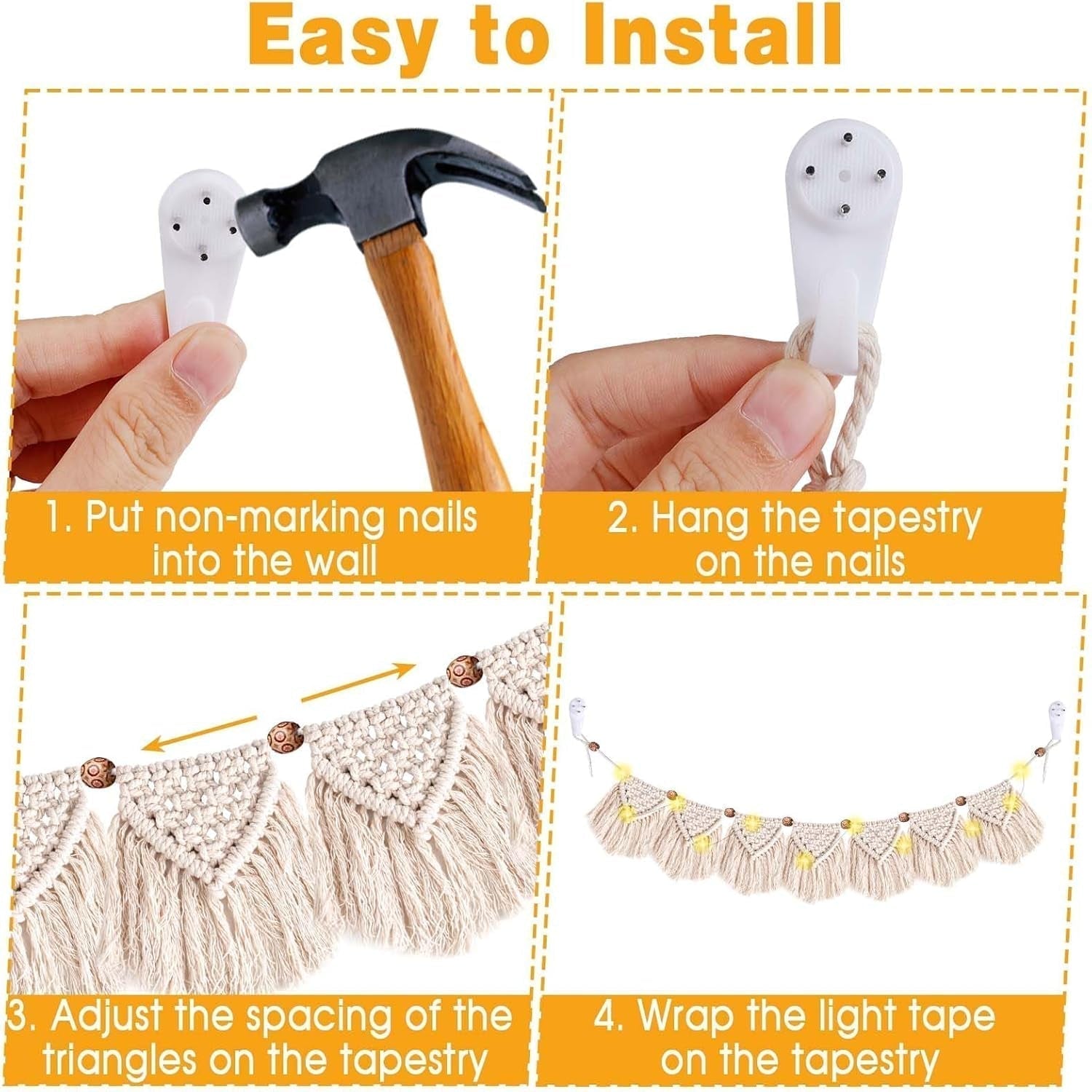 Decorazione arazzo intrecciato a mano con frange e ghirlanda led Home - Accessori e Decorazioni Naty Shop