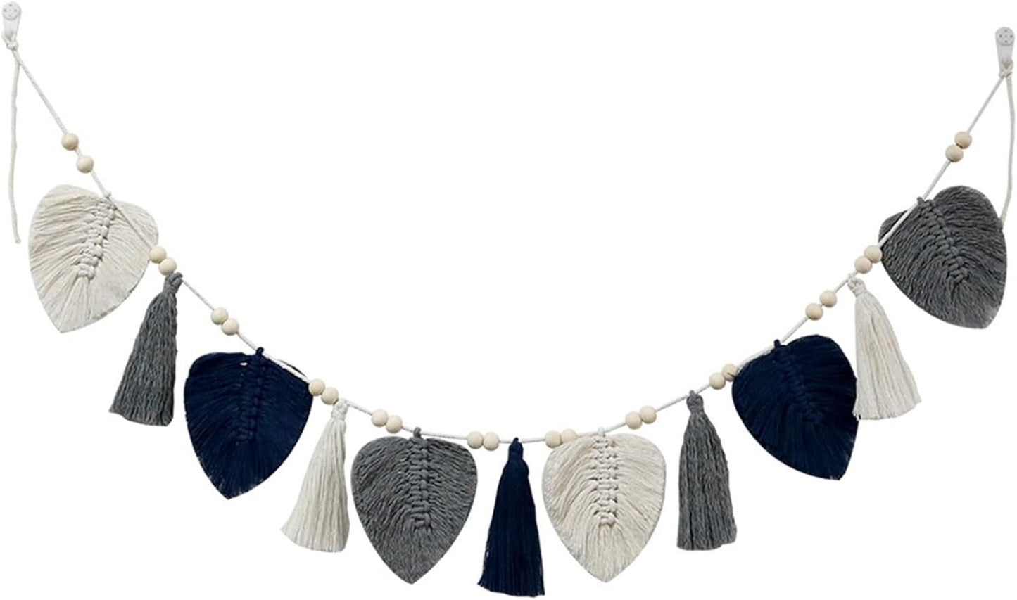 Arazzo decorativo con foglie intrecciate e frange chic Home - Accessori e Decorazioni Naty Shop Blu