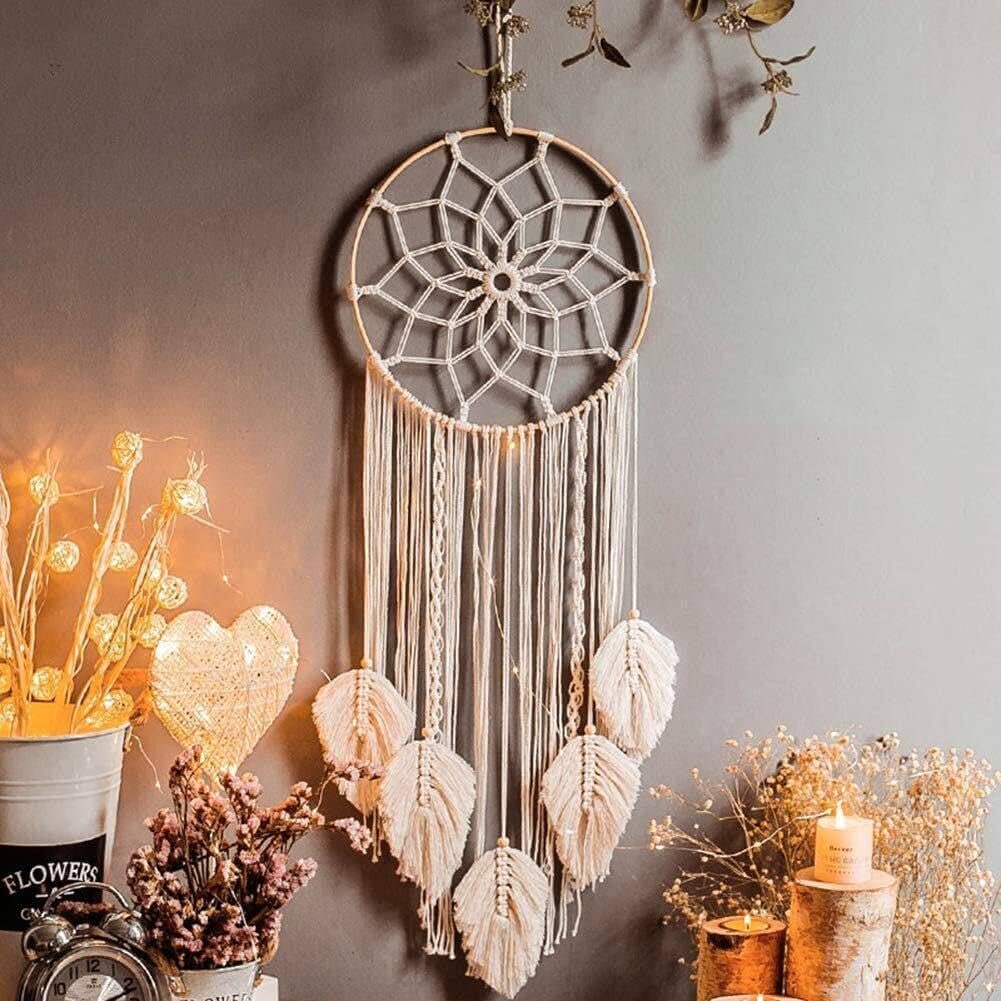 Grande arazzo bianco acchiappasogni fatto a mano con nappe Casa - Accessori e Decorazioni Naty Shop 1