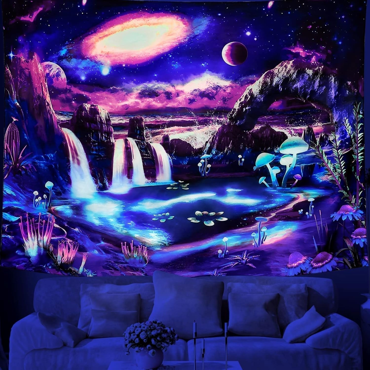 Arazzo dremisland blacklight fungo psichedelico reattivo galassia parete Home - Accessori e Decorazioni Naty Shop Calea Lactee 150L X 130B Cm