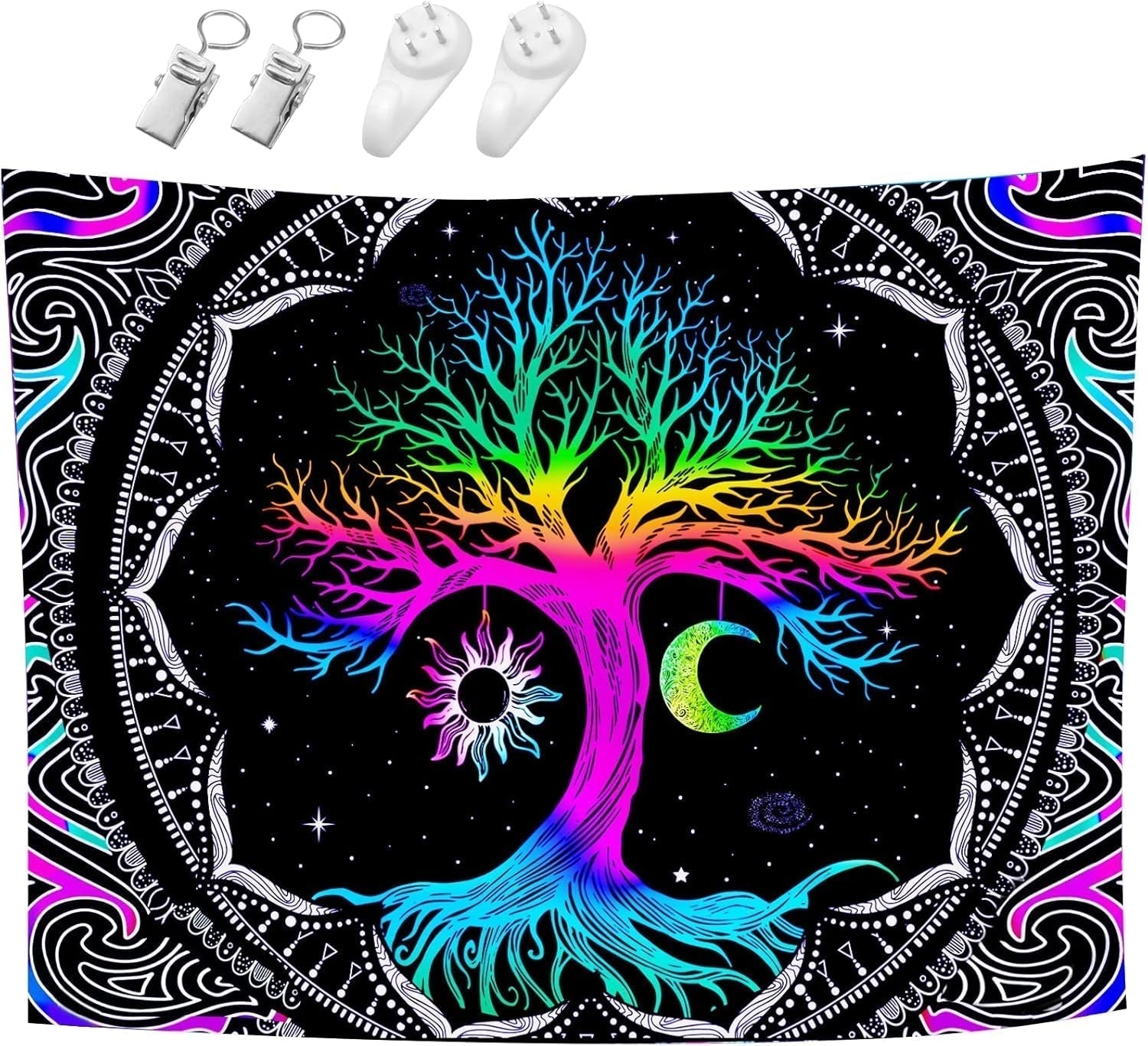 Arazzo fluorescente albero vita psichedelica luna Home - Accessori e Decorazioni Naty Shop