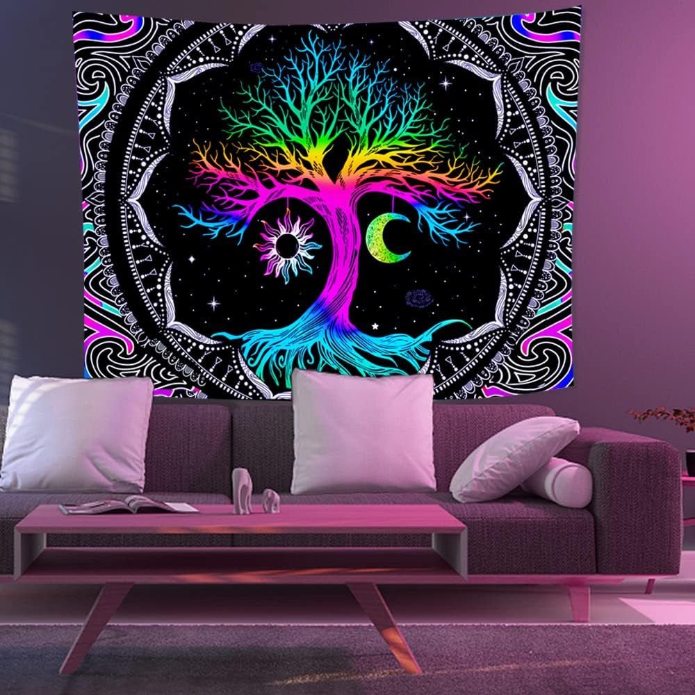 Arazzo fluorescente albero vita psichedelica luna Home - Accessori e Decorazioni Naty Shop