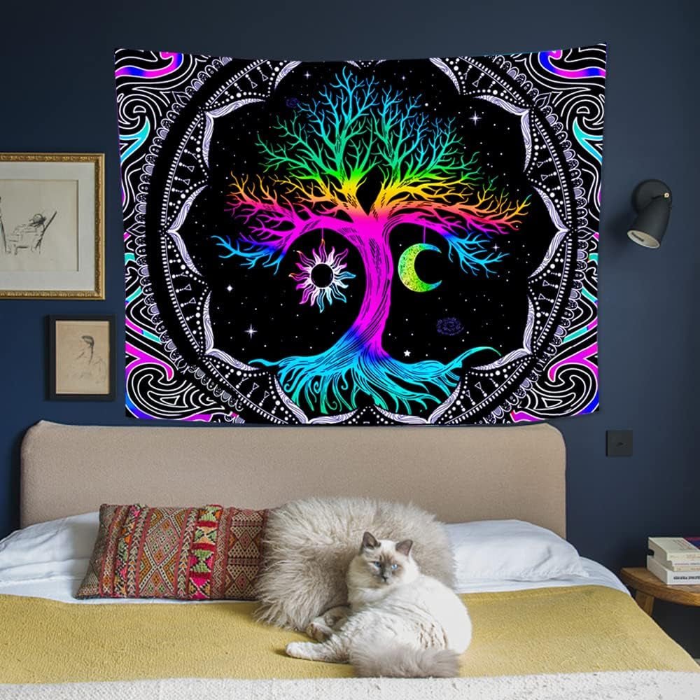 Arazzo fluorescente albero vita psichedelica luna Home - Accessori e Decorazioni Naty Shop