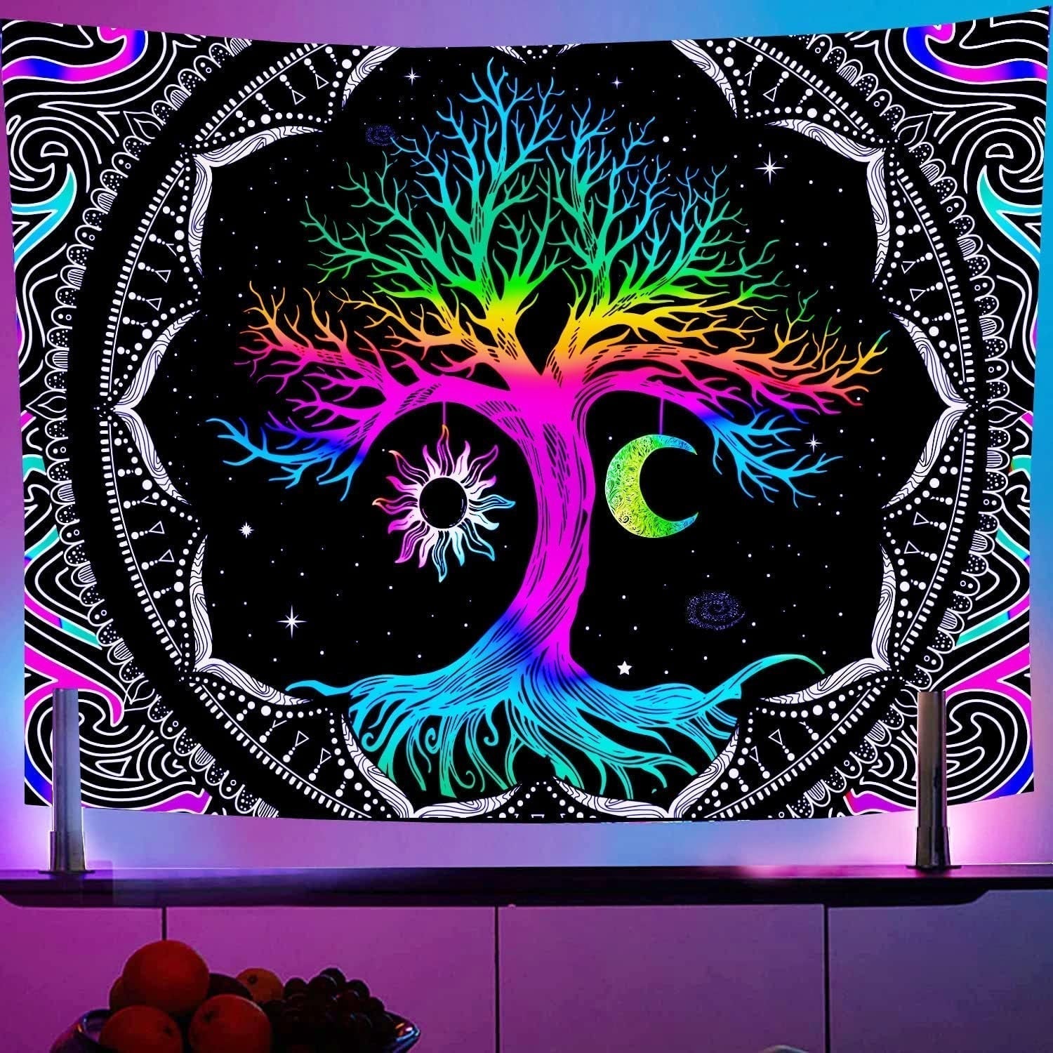Arazzo fluorescente albero vita psichedelica luna Home - Accessori e decorazioni Naty Shop Titolo predefinito