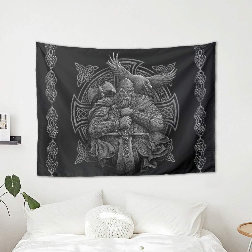 Arazzo grigio vichingo odino ascia spada corvo croce Home - Accessori e Decorazioni Naty Shop