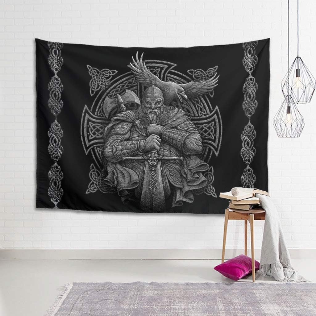 Arazzo grigio vichingo odino ascia spada corvo croce Home - Accessori e Decorazioni Naty Shop