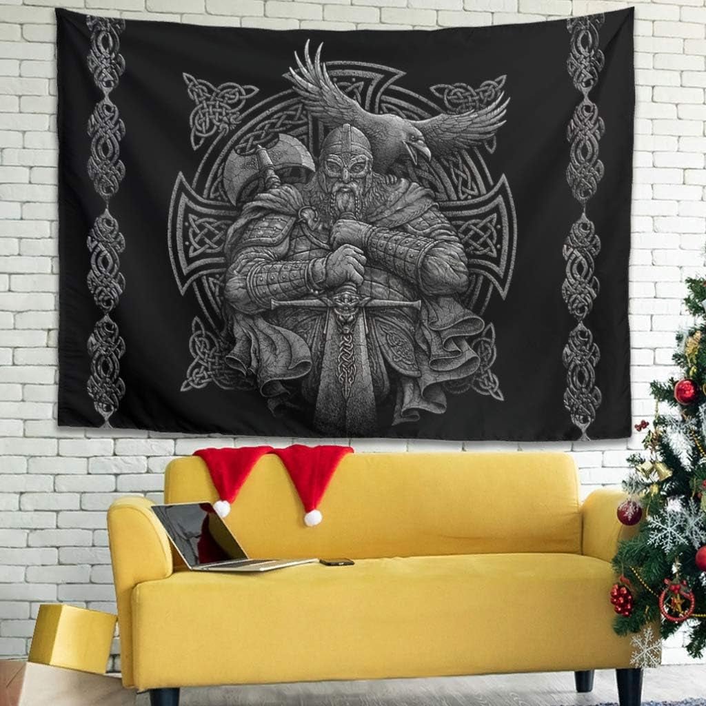 Arazzo grigio vichingo odino ascia spada corvo croce Home - Accessori e decorazioni Naty Shop Titolo predefinito