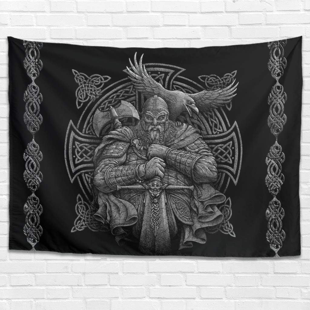 Arazzo grigio vichingo odino ascia spada corvo croce Home - Accessori e Decorazioni Naty Shop