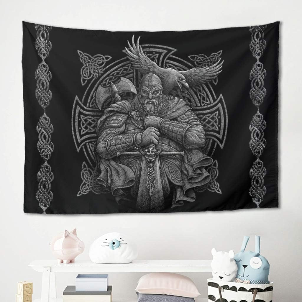 Arazzo grigio vichingo odino ascia spada corvo croce Home - Accessori e Decorazioni Naty Shop