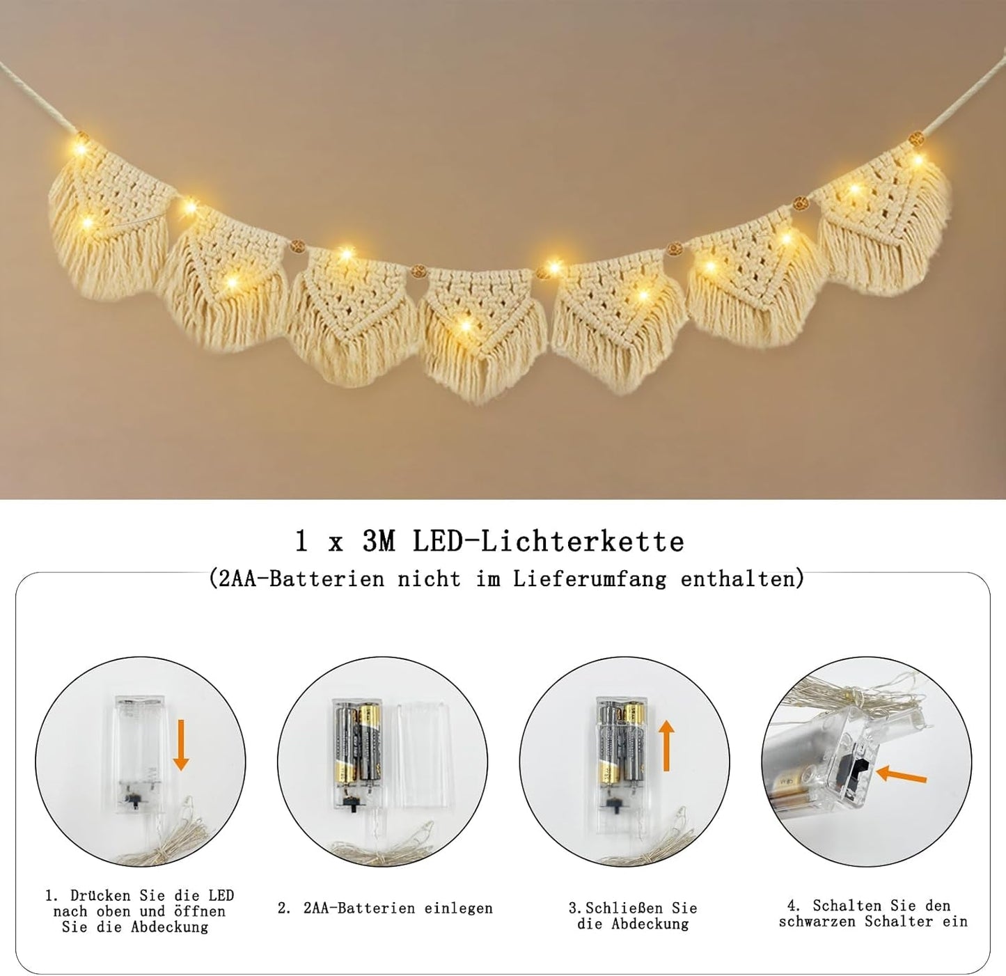 Arazzo ihonyi deco chic con frange ghirlanda led Home - Accessori e Decorazioni Naty Shop