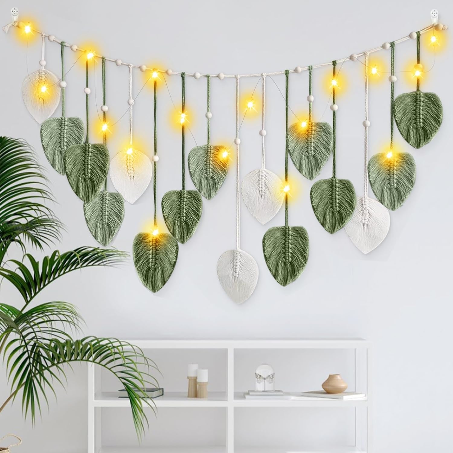 Arazzo ihonyi deco chic con frange ghirlanda led Home - Accessori e Decorazioni Naty Shop Bianco + verde 160*60cm