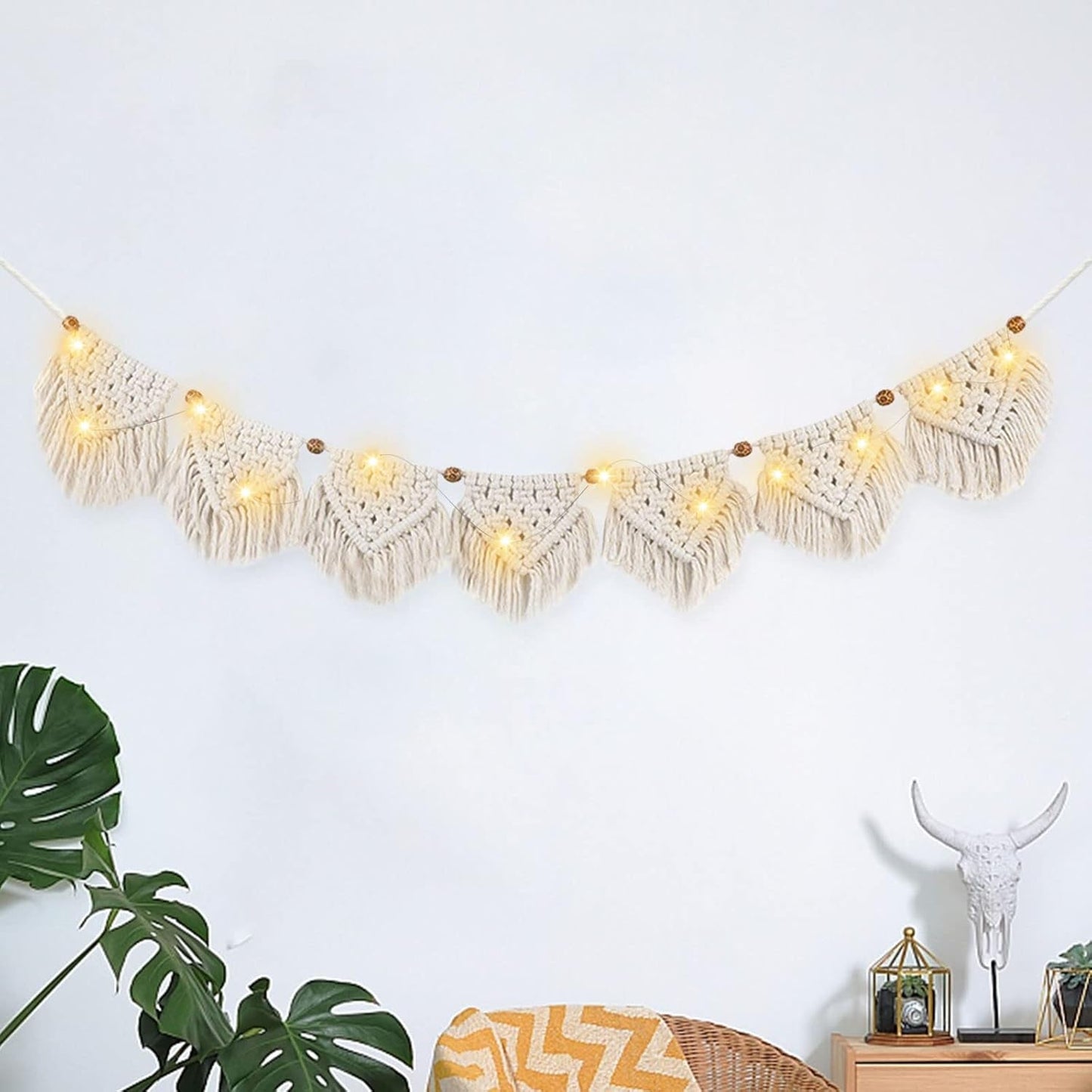 Arazzo ihonyi deco chic con frange ghirlanda led Casa - Accessori e Decorazioni Naty Shop Beige 100*17cm