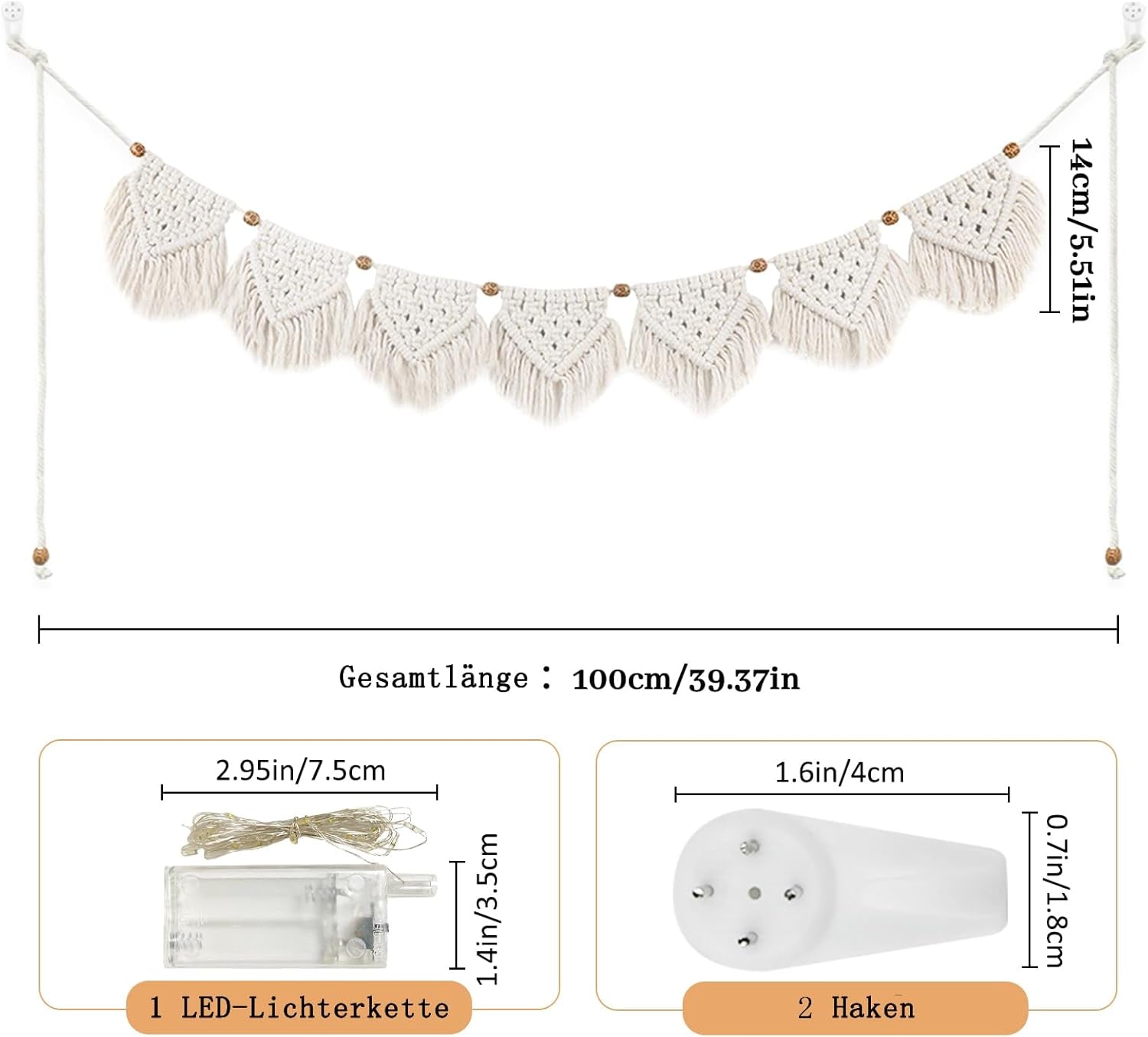 Arazzo ihonyi deco chic con frange ghirlanda led Home - Accessori e Decorazioni Naty Shop