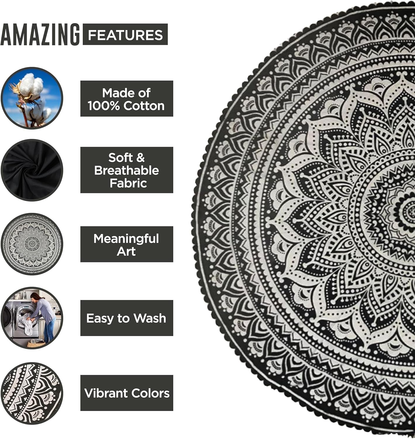 Arazzo indiano telo mare rotondo mandala hippiegrande indiano Home - Accessori e Decorazioni Naty Shop