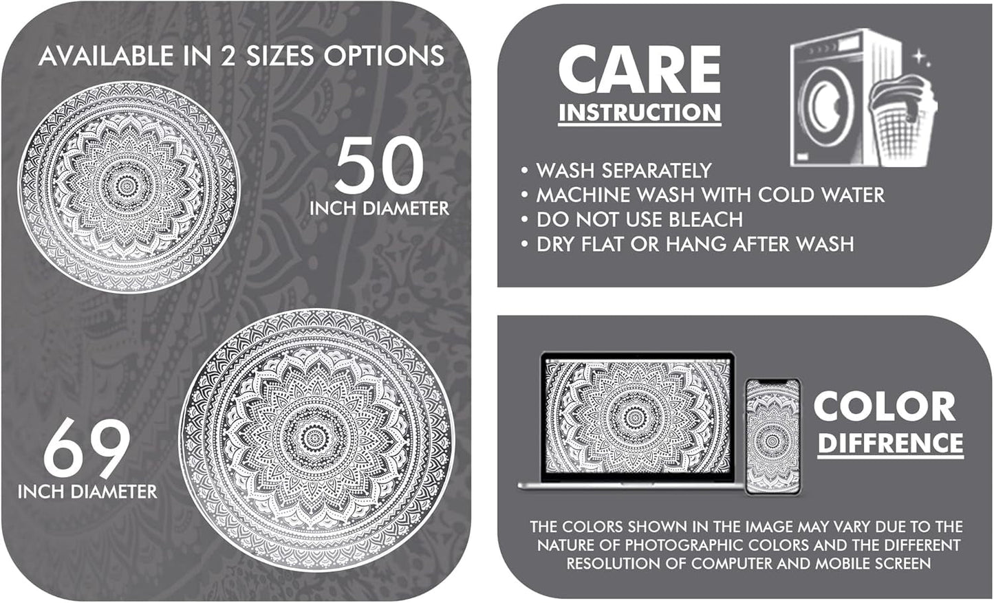 Arazzo indiano telo mare rotondo mandala hippiegrande indiano Home - Accessori e Decorazioni Naty Shop