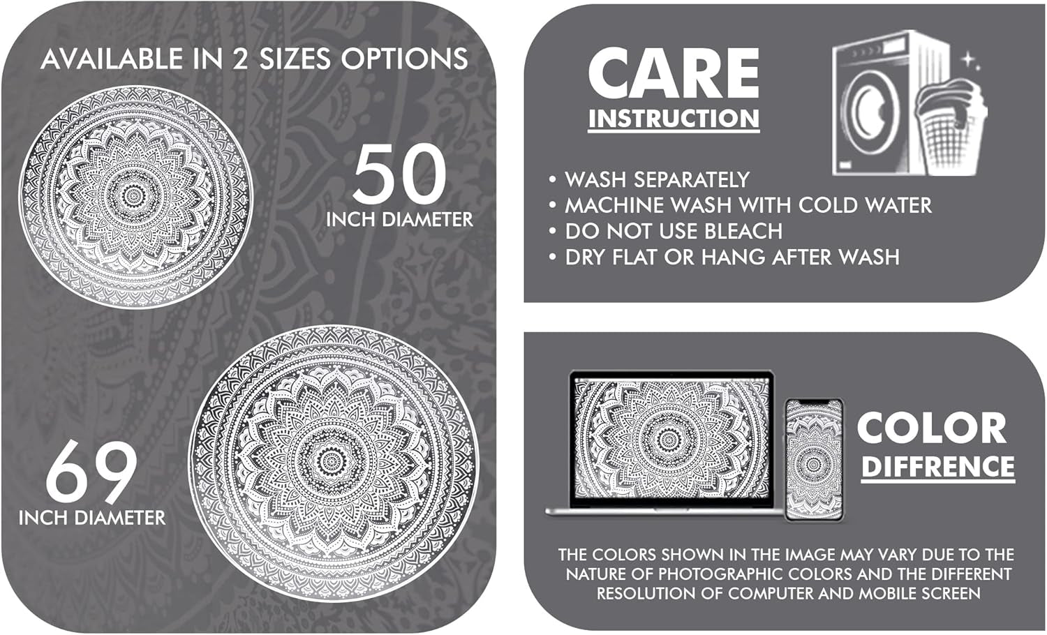 Arazzo indiano telo mare rotondo mandala hippiegrande indiano Home - Accessori e Decorazioni Naty Shop