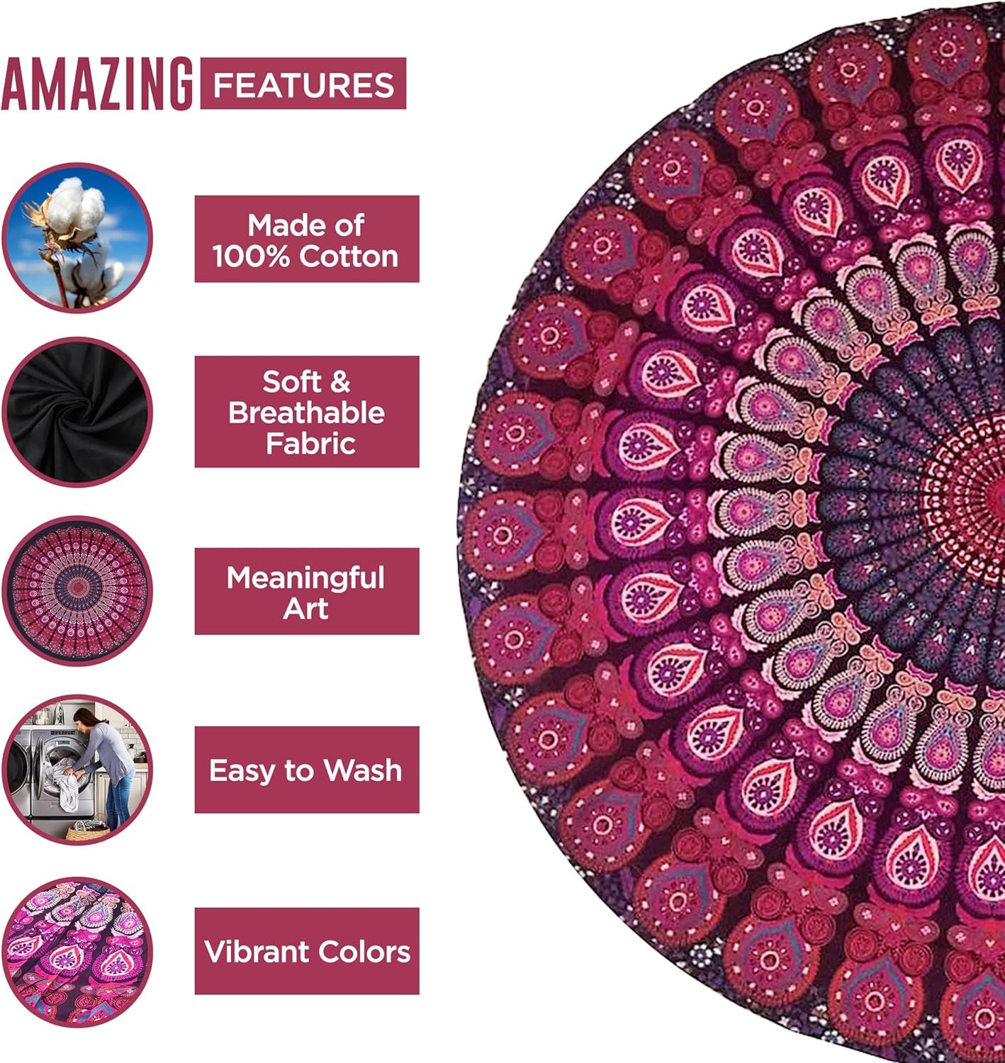 Telo mare arazzo India rotondo mandala hippie viola Home - Accessori e Decorazioni Naty Shop