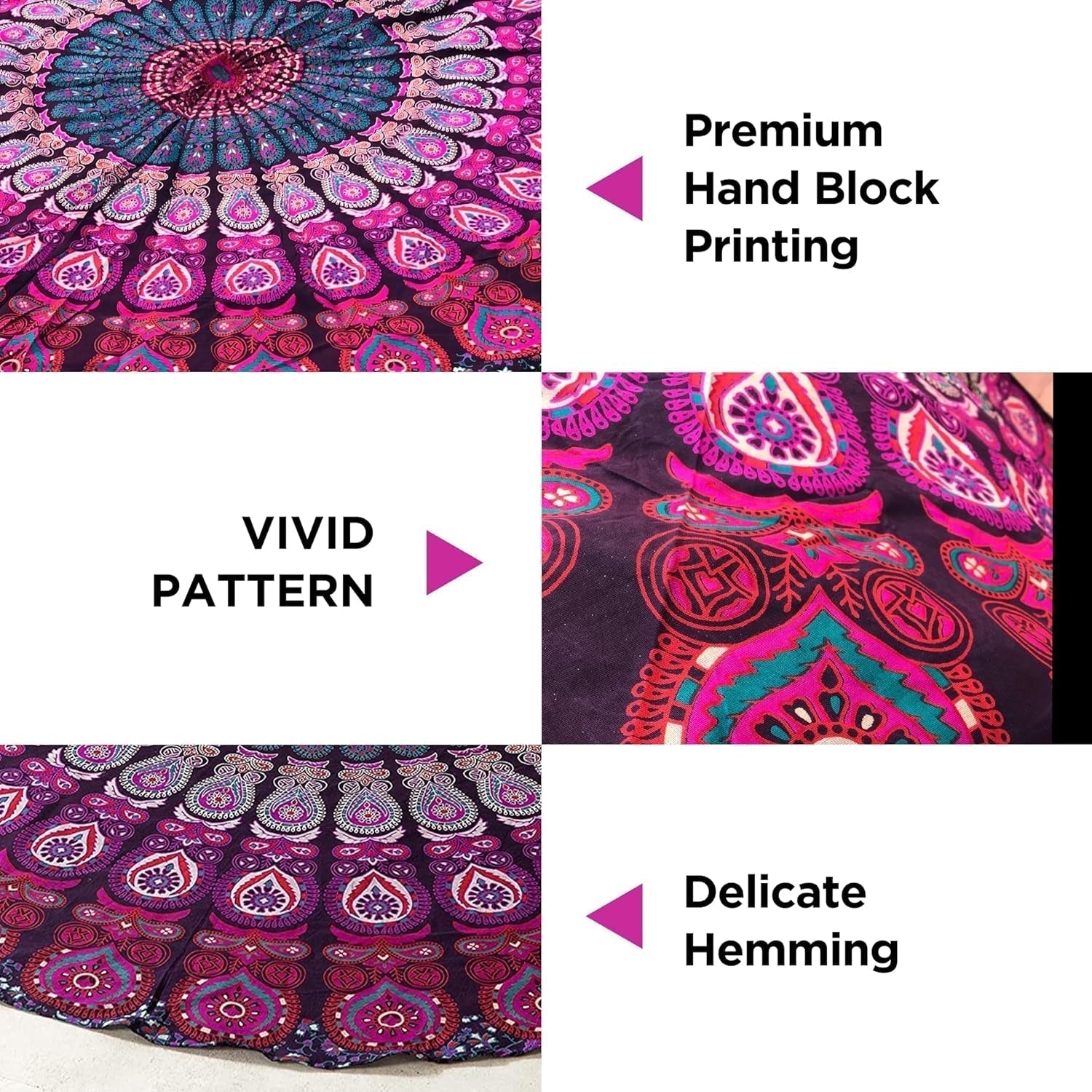 Telo mare arazzo India rotondo mandala hippie viola Home - Accessori e Decorazioni Naty Shop