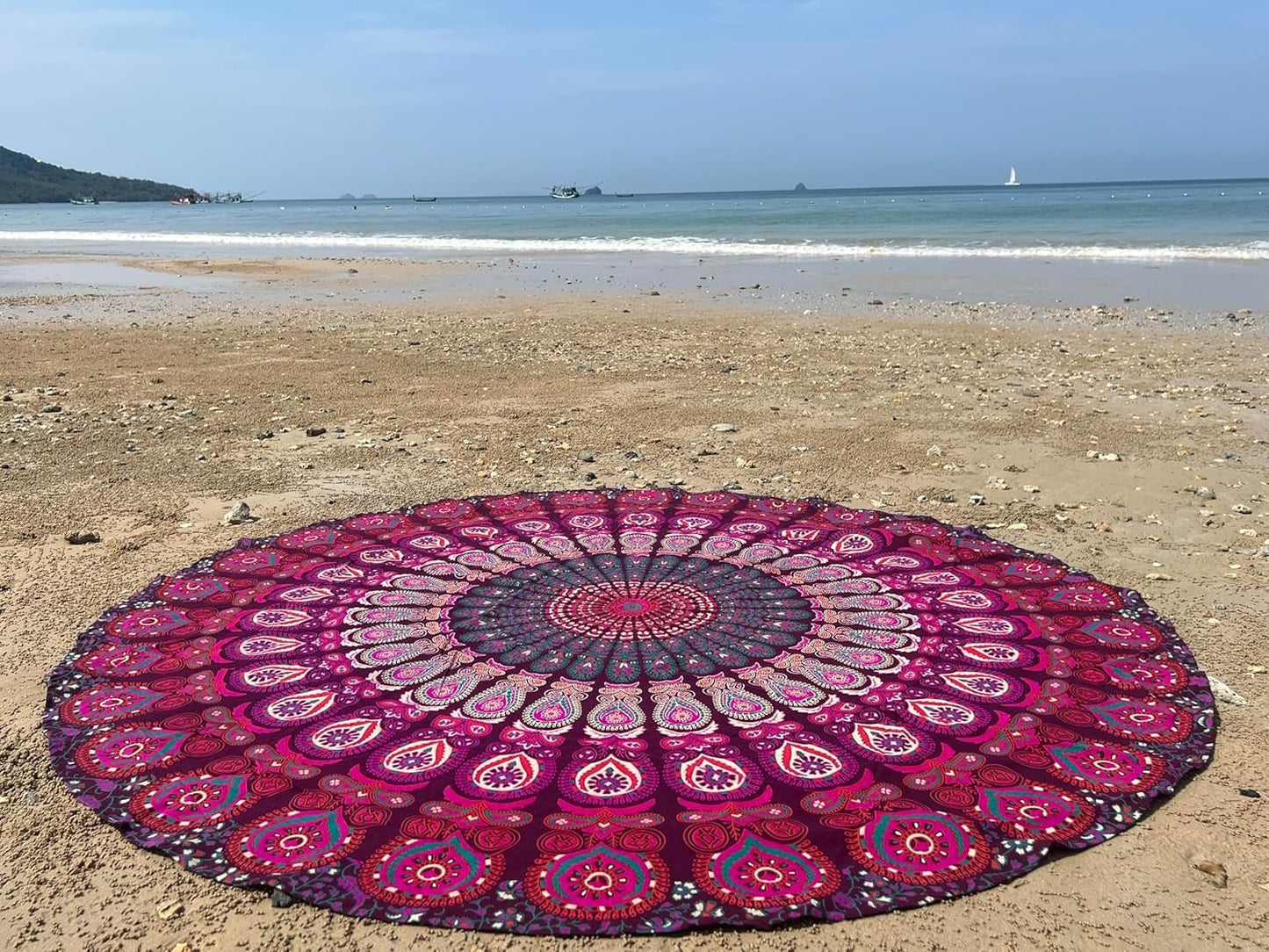 Telo mare arazzo India rotondo mandala hippie viola Home - Accessori e Decorazioni Naty Shop