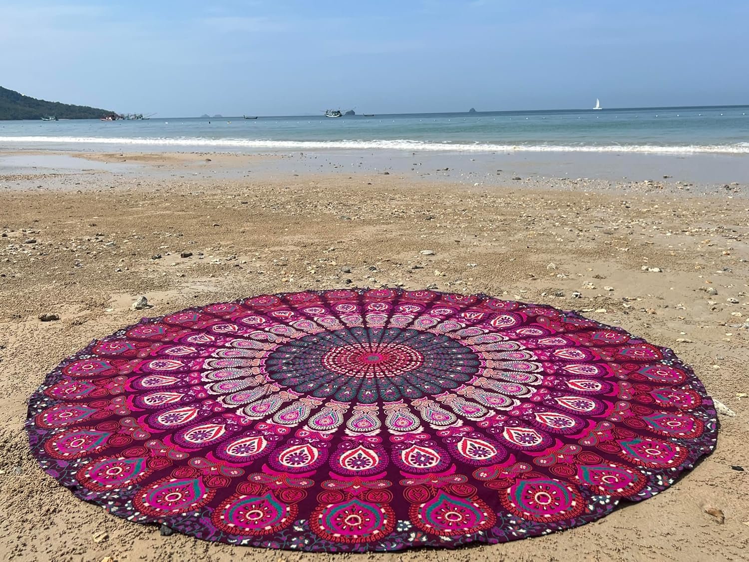Telo mare arazzo India rotondo mandala hippie viola Home - Accessori e Decorazioni Naty Shop