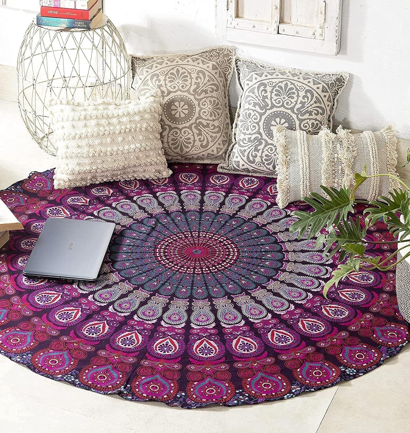 Telo mare arazzo India rotondo mandala hippie viola Home - Accessori e Decorazioni Naty Shop