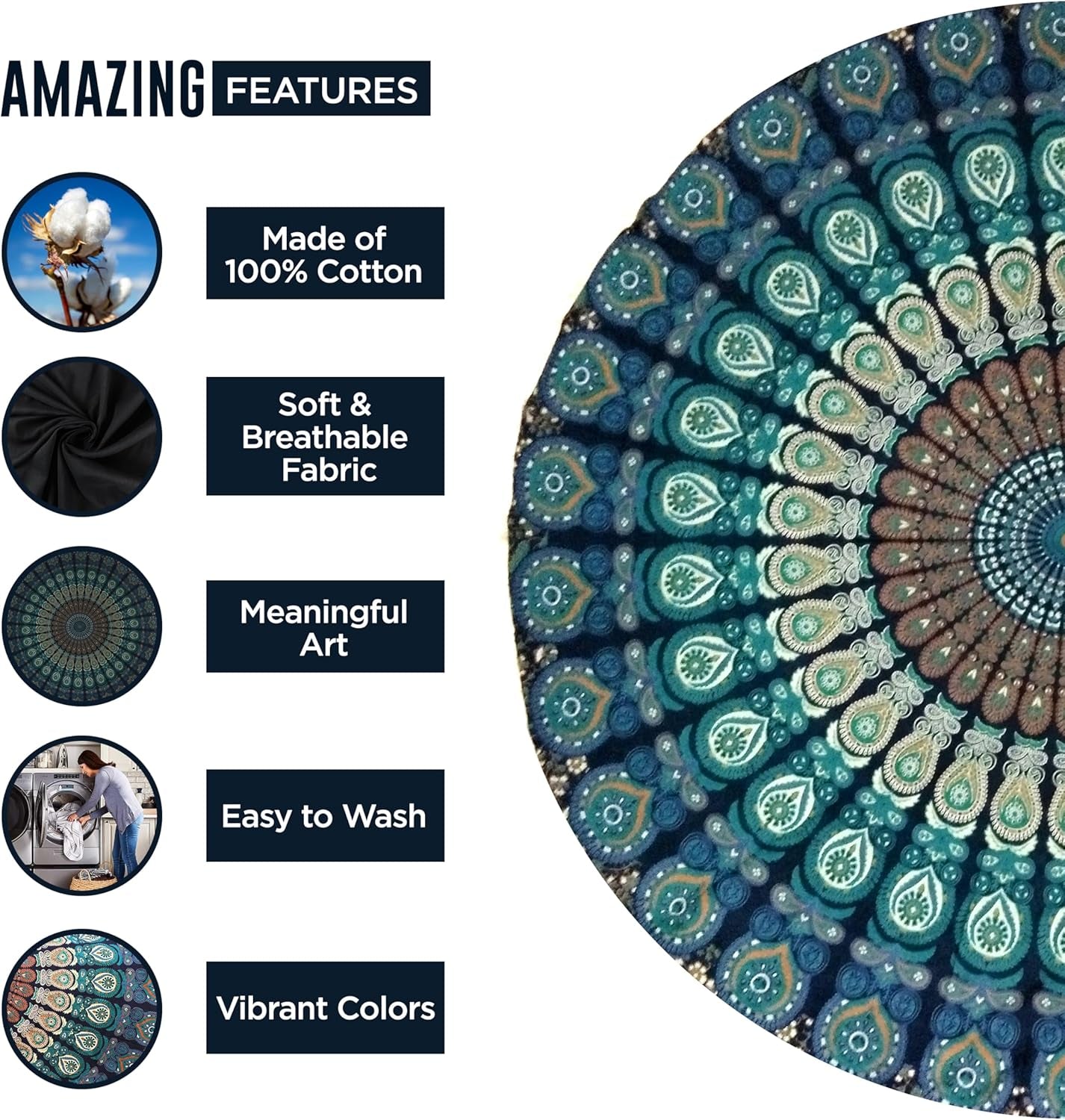 Telo mare arazzo India rotondo mandala hippie grande casa indiana - Accessori e decorazioni Naty Shop
