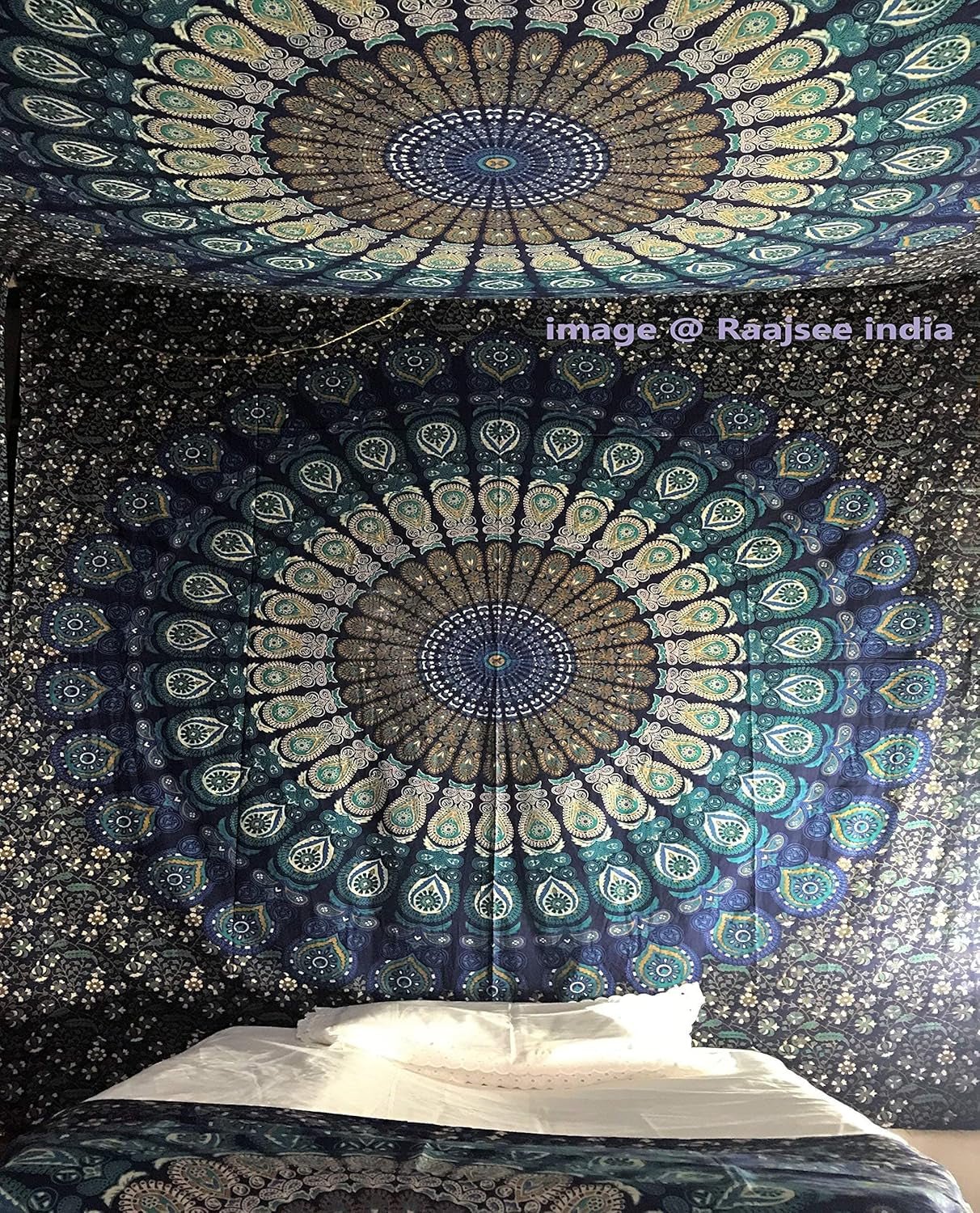 Arazzo indiano mandala psichedelico blu turchese elefante Home - Accessori e Decorazioni Naty Shop