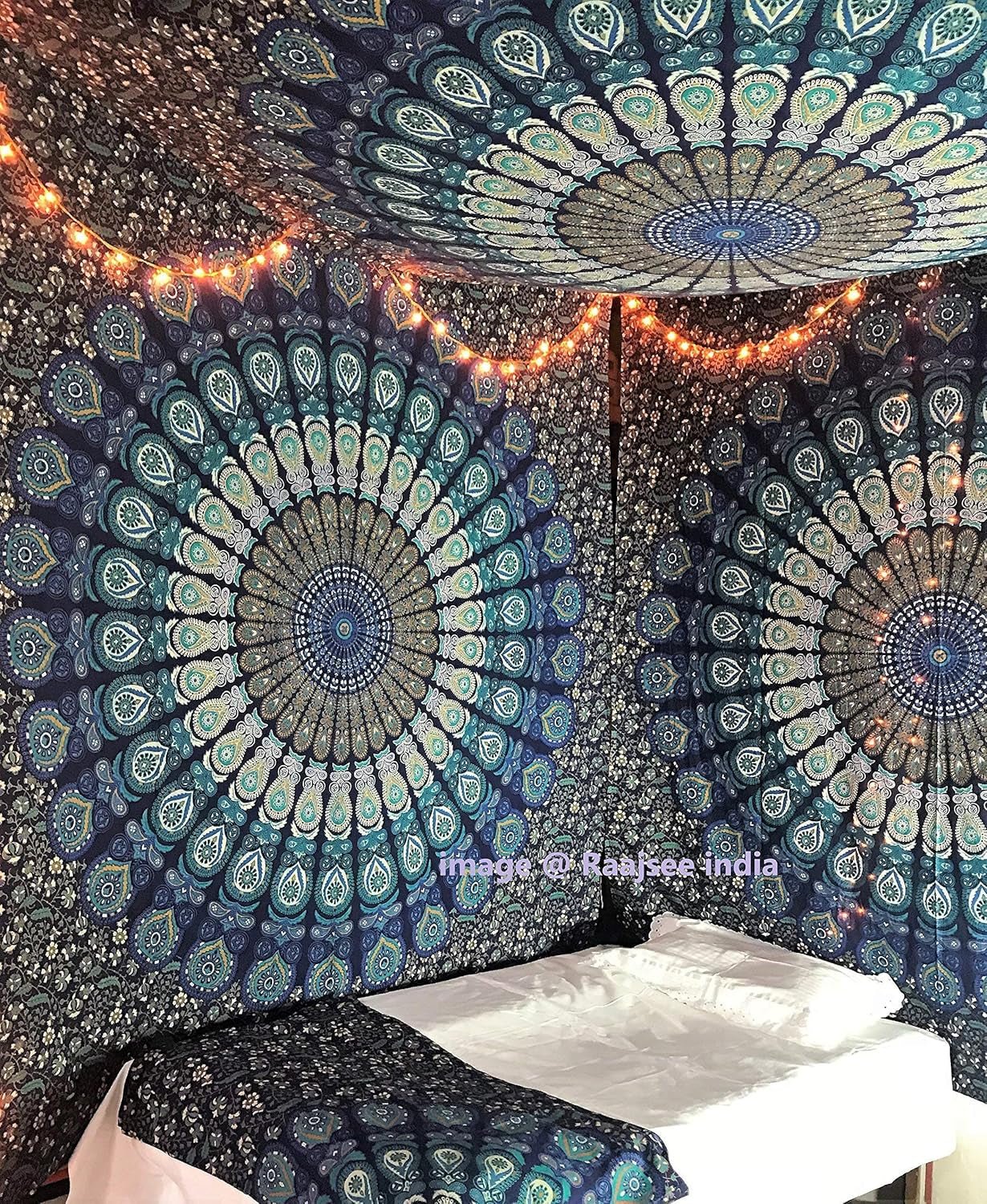 Arazzo indiano mandala psichedelico blu turchese elefante Home - Accessori e Decorazioni Naty Shop