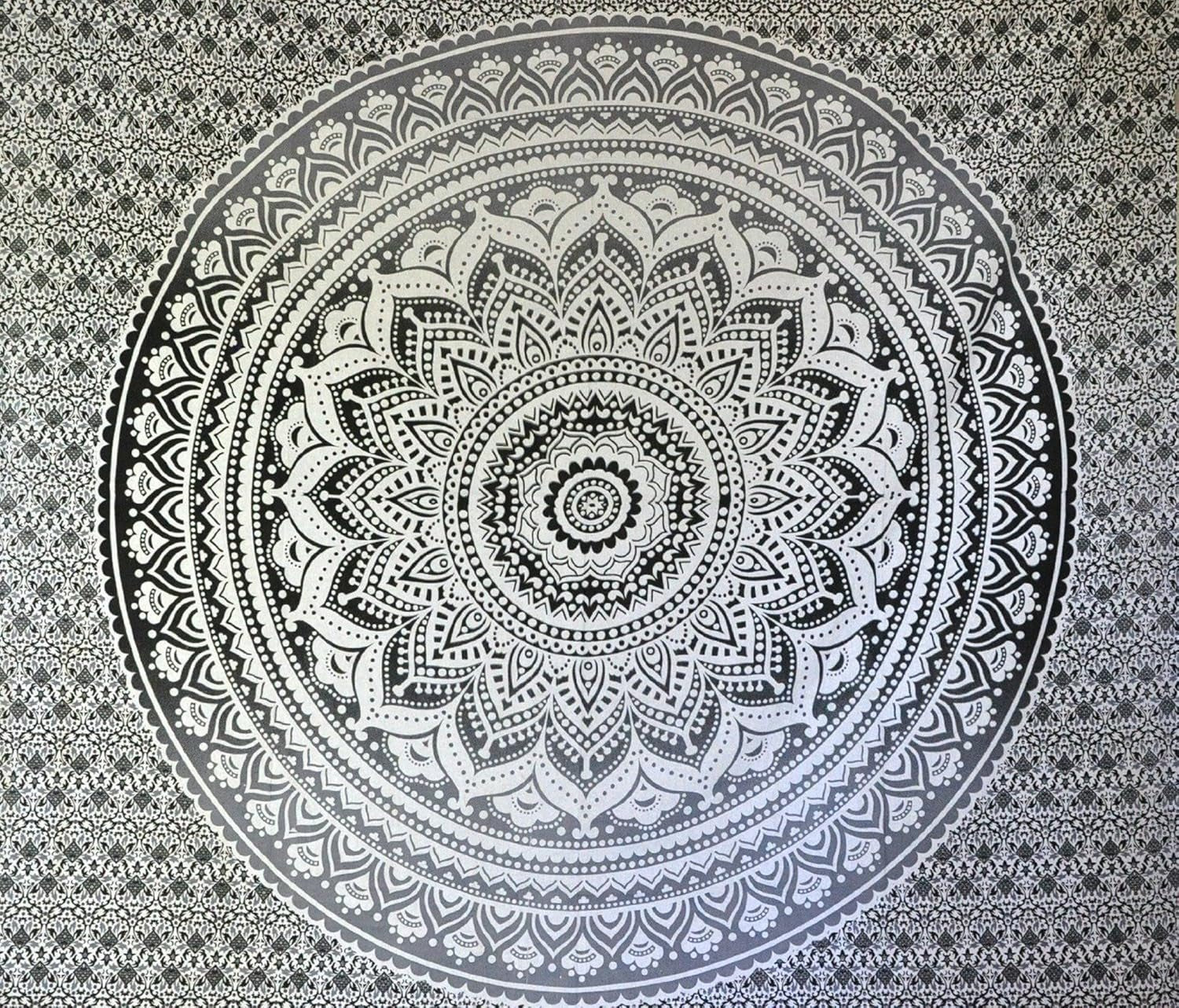 Arazzo indiano mandala psichedelico nero bianco India Home - Accessori e decorazioni Naty Shop