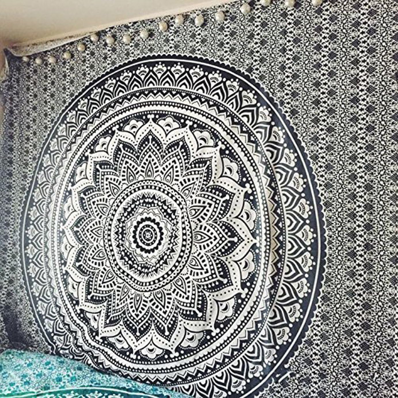 Arazzo indiano mandala psichedelico nero bianco India Home - Accessori e decorazioni Naty Shop
