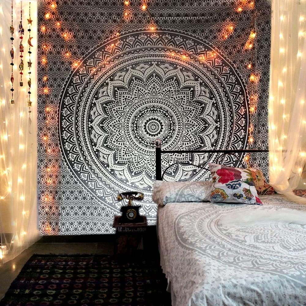 Arazzo indiano mandala psichedelico nero bianco India Home - Accessori e decorazioni Naty Shop