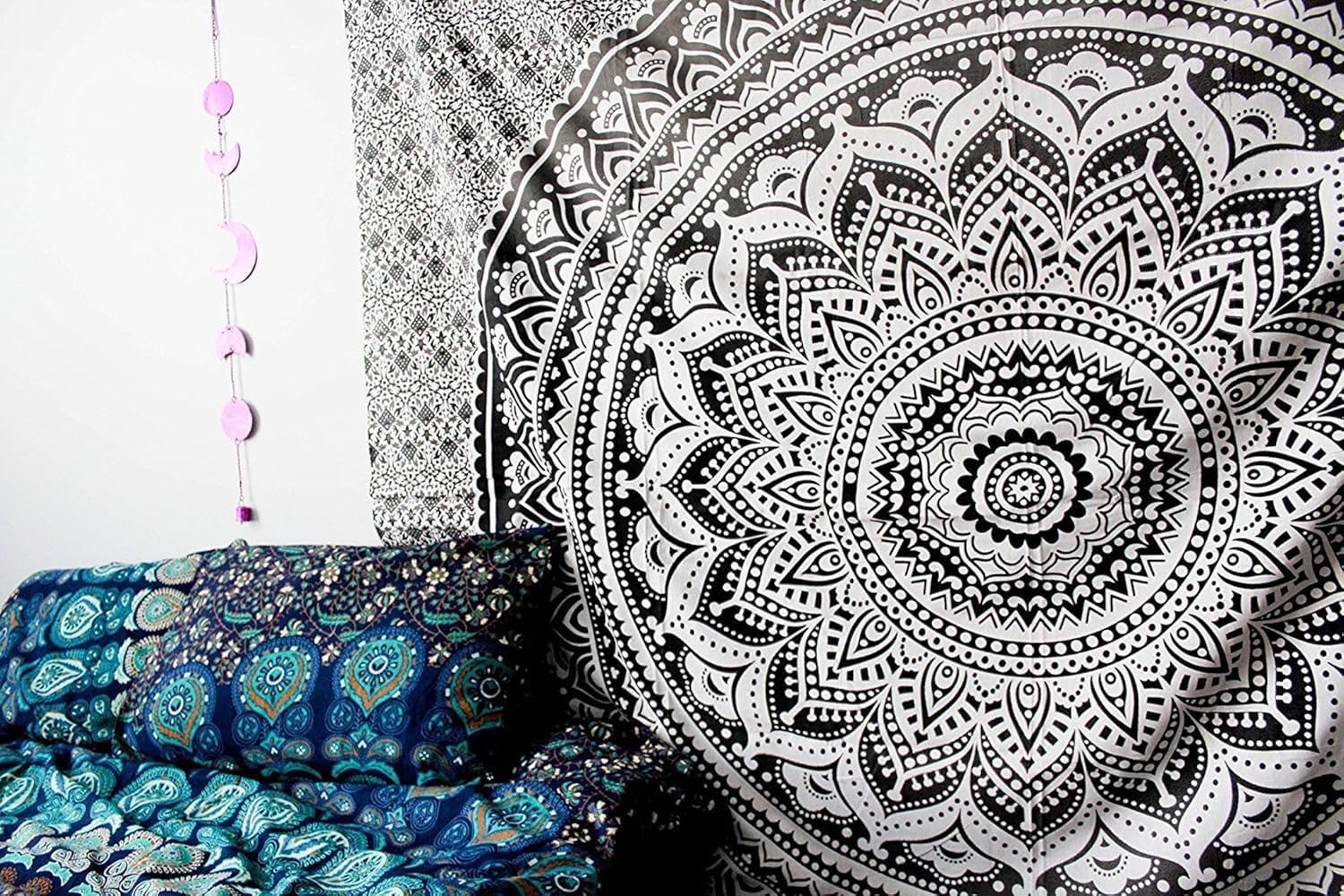 Arazzo indiano mandala psichedelico nero bianco India Home - Accessori e decorazioni Naty Shop
