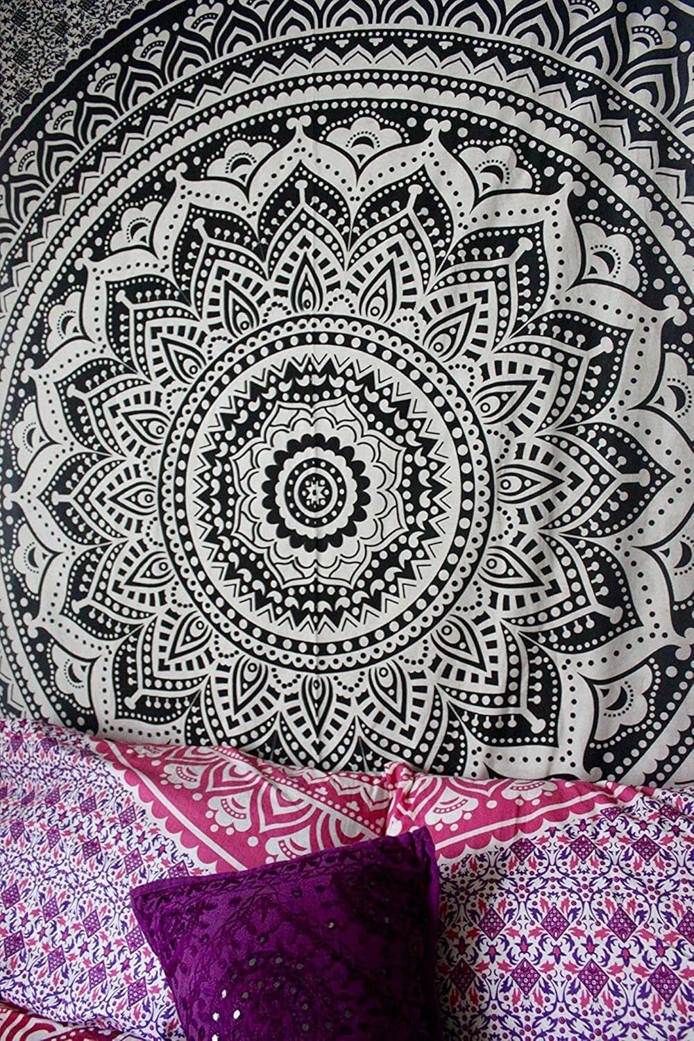 Arazzo indiano mandala psichedelico nero bianco India Home - Accessori e decorazioni Naty Shop