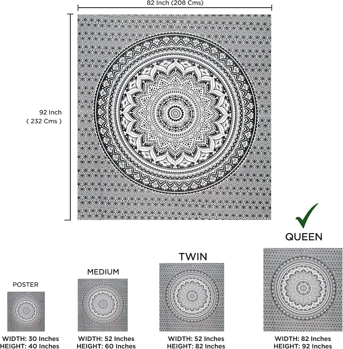 Arazzo indiano mandala psichedelico nero bianco India Home - Accessori e decorazioni Naty Shop
