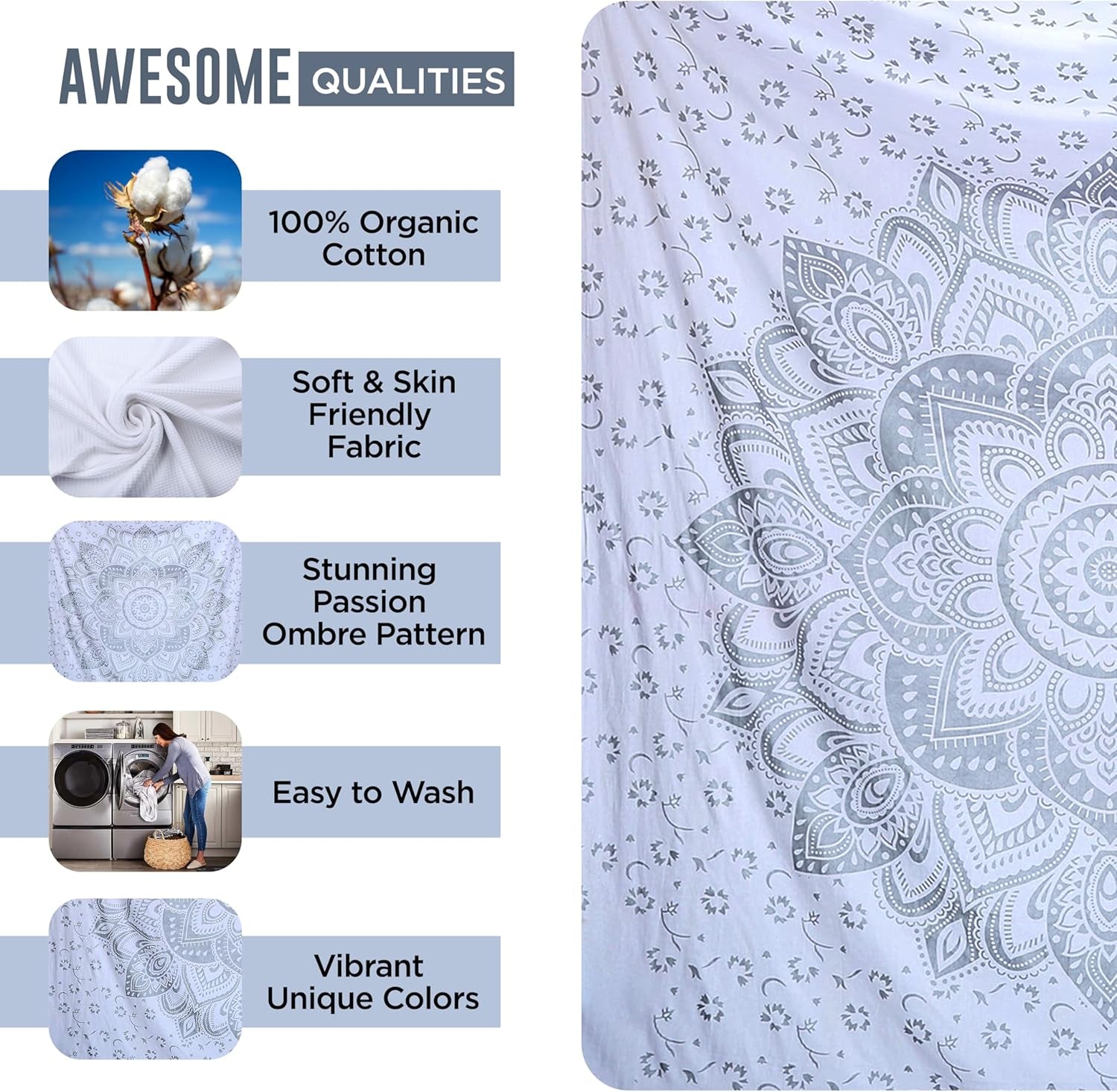 Arazzo indiano mandala argento bianco stanza estetica tela Home - Accessori e decorazioni Naty Shop