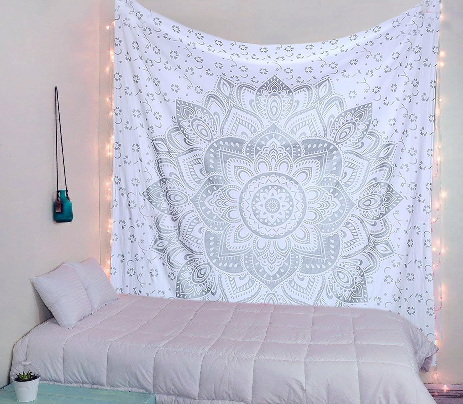 Arazzo indiano mandala argento bianco stanza estetica tela Home - Accessori e decorazioni Naty Shop