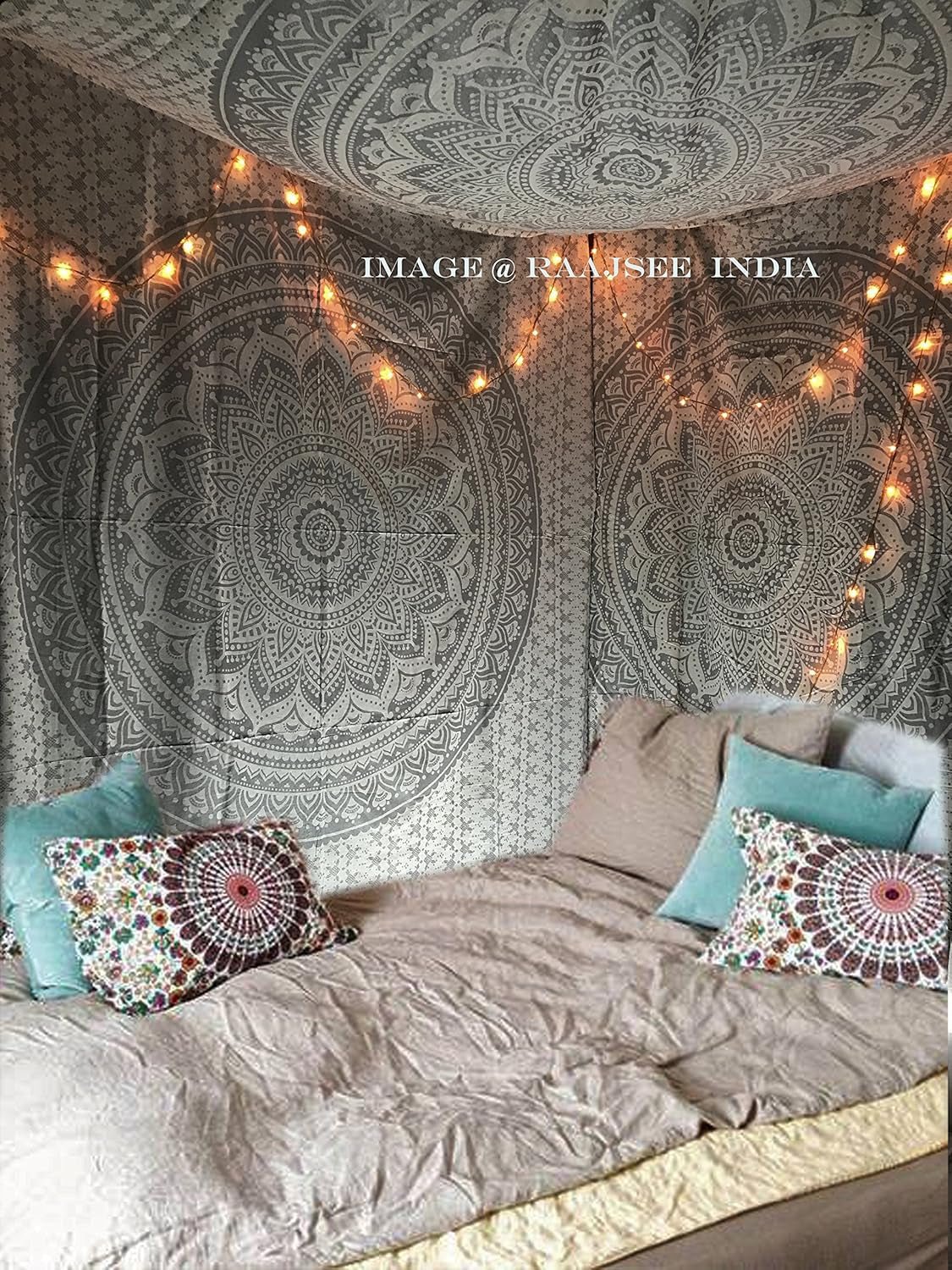 Arazzo indiano mandala argento bianco stanza estetica tela Home - Accessori e decorazioni Naty Shop