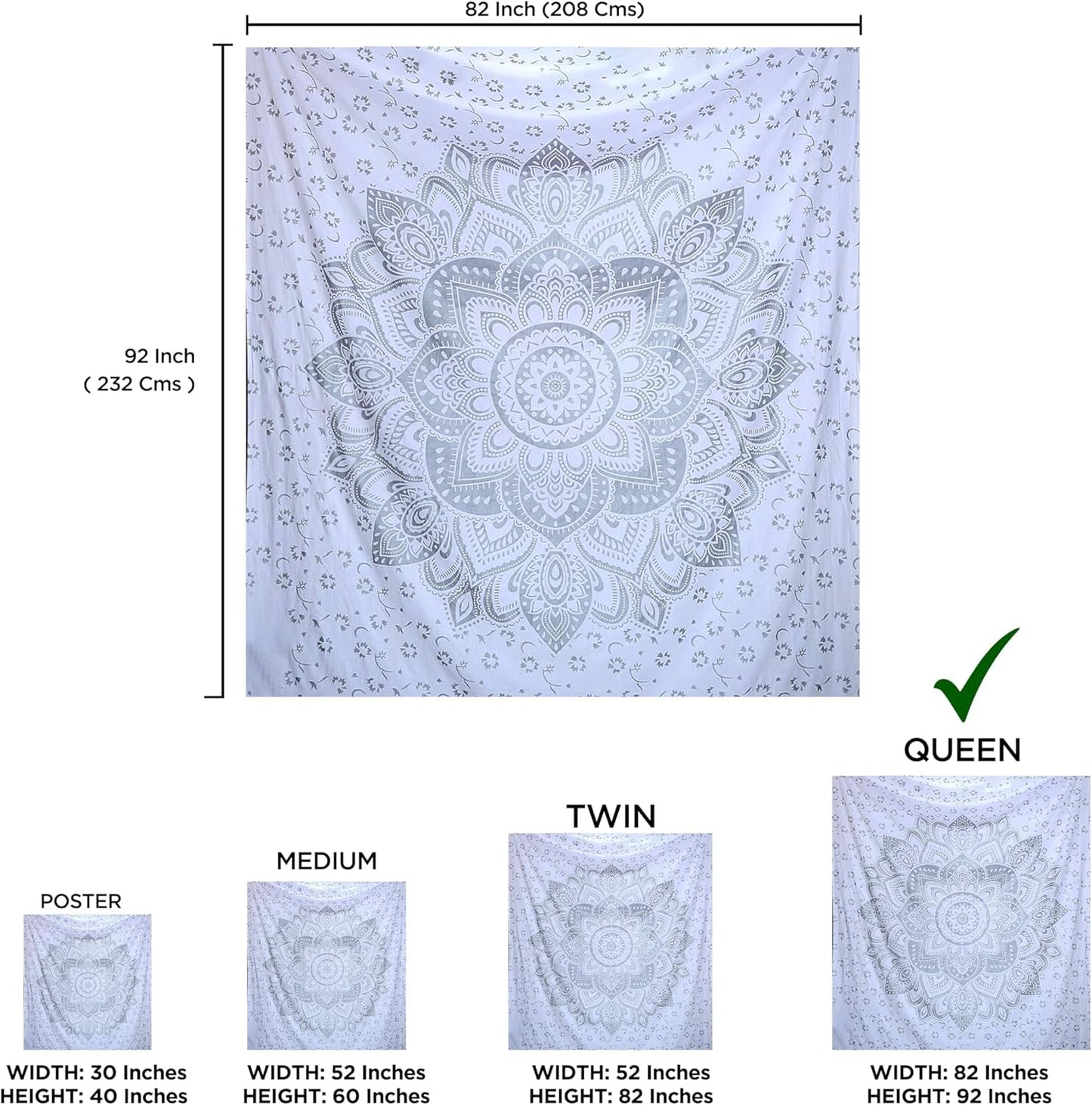 Arazzo indiano mandala argento bianco stanza estetica tela Home - Accessori e decorazioni Naty Shop