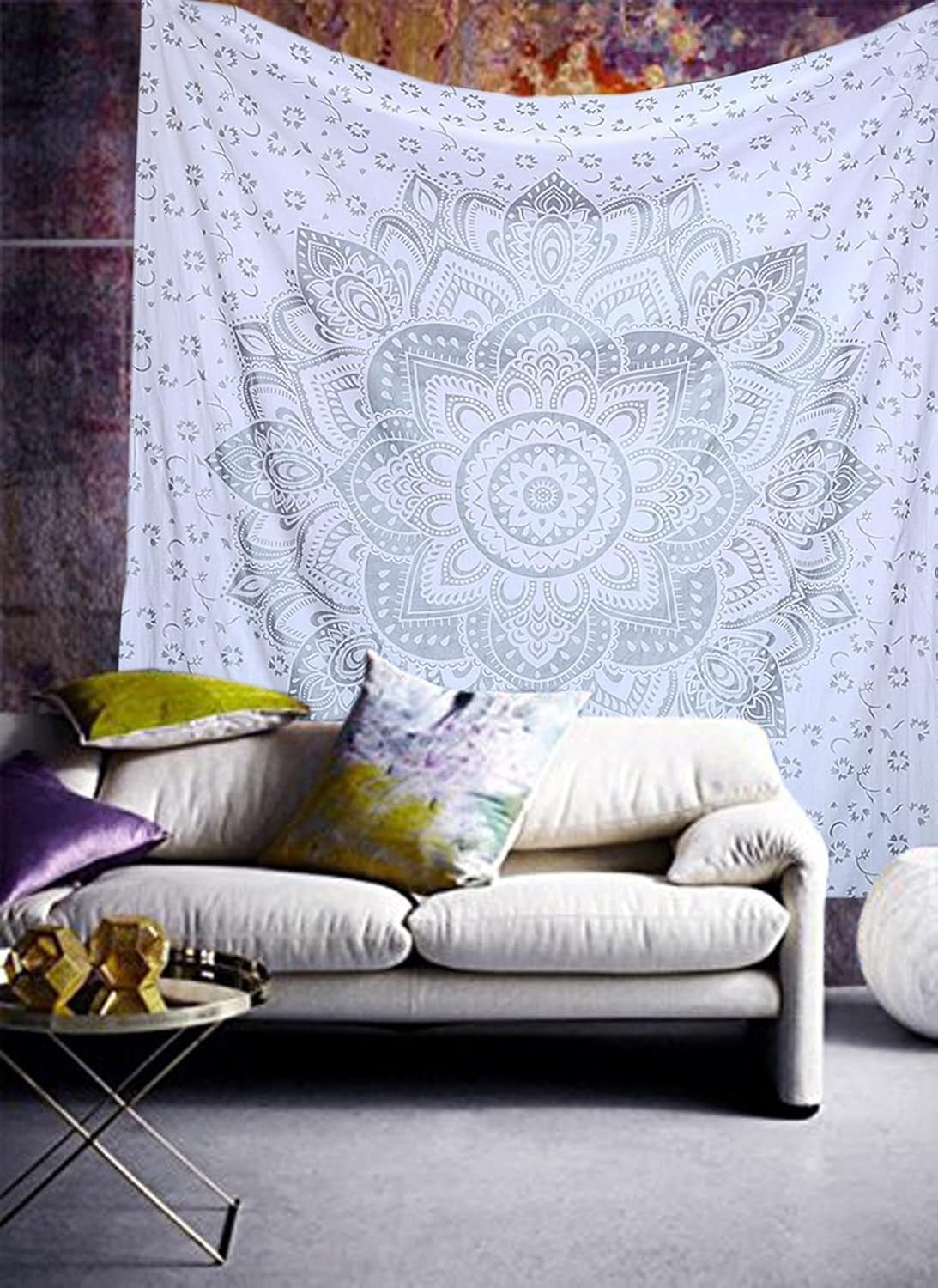 Arazzo indiano mandala argento bianco stanza estetica tela Home - Accessori e decorazioni Naty Shop