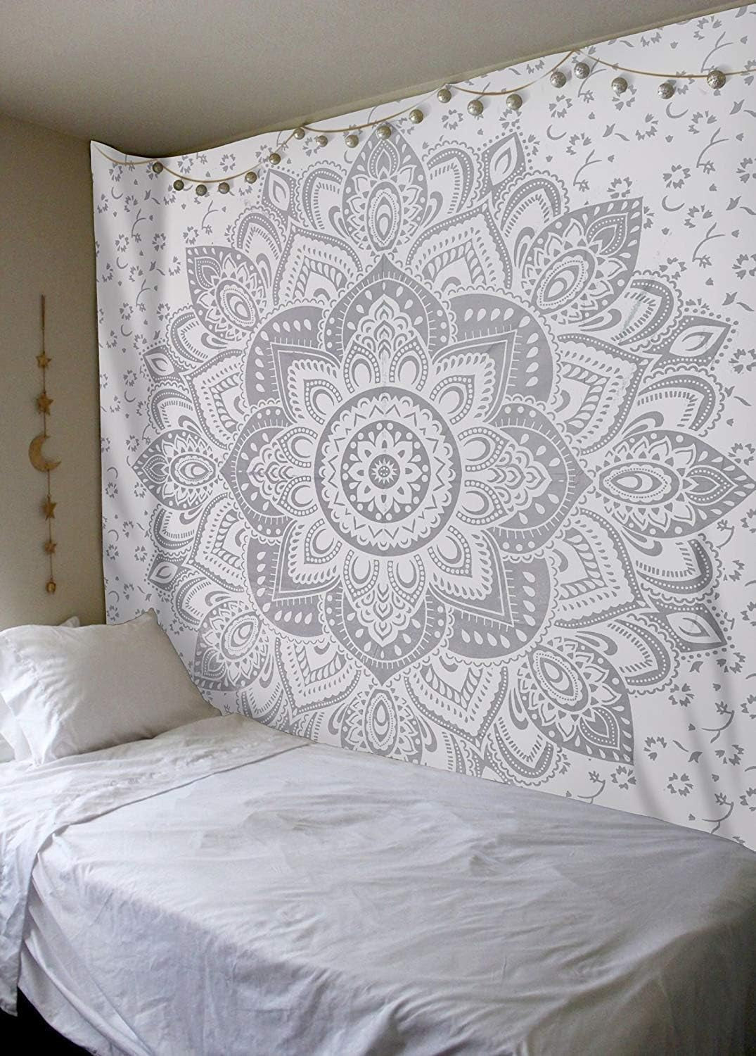 Arazzo indiano mandala argento bianco stanza estetica tela Home - Accessori e decorazioni Naty Shop