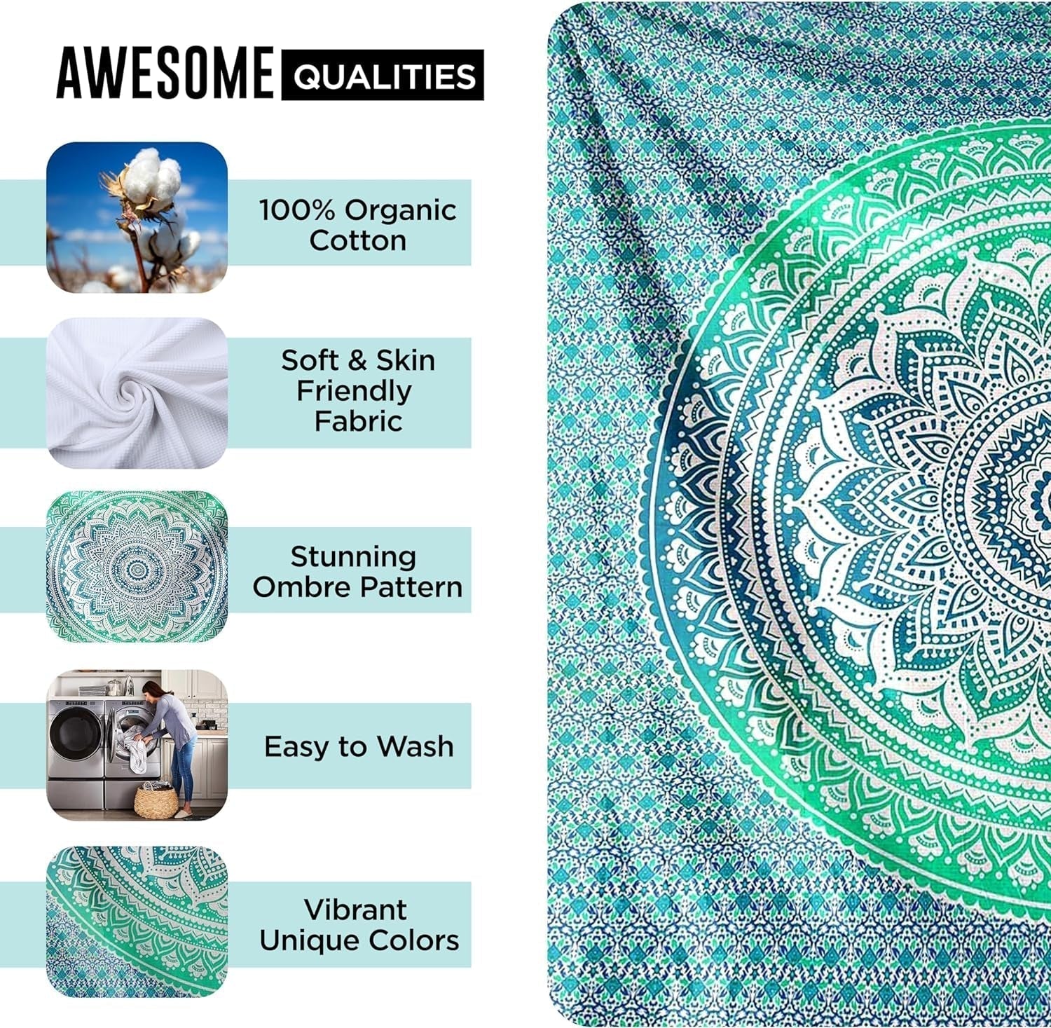 Arazzo indiano mandala verde decorazione estetica Decorazioni per la casa - Accessori e Decorazioni Naty Shop