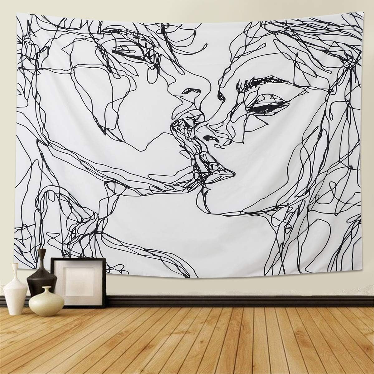 Arazzo lomohoo schizzo astratto arte nero bianco baci Home - Accessori e decorazioni Naty Shop Schizzo astratto arte 130L X 150B cm