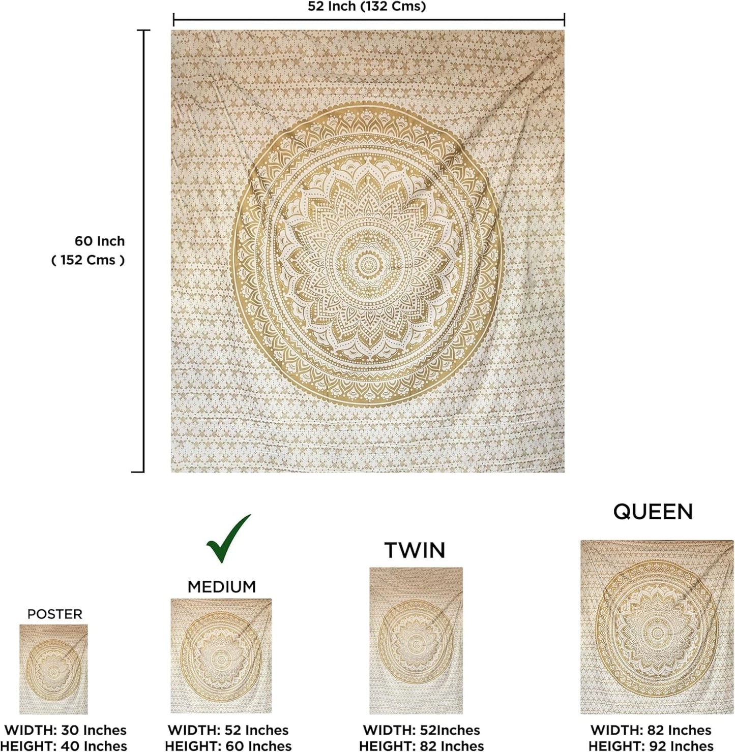 Arazzo Mandala decorazione della stanza estetica oro bianco tela Casa - Accessori e Decorazioni Naty Shop