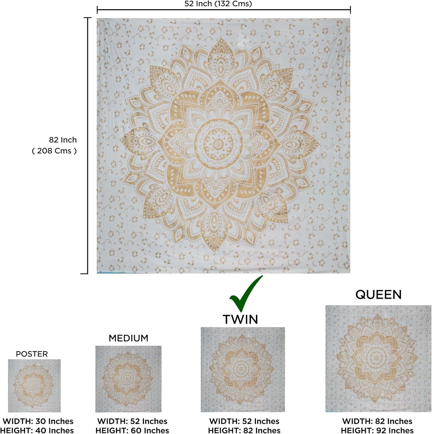 Arazzo mandala decorazione stanza tela bianco oro Home - Accessori e Decorazioni Naty Shop