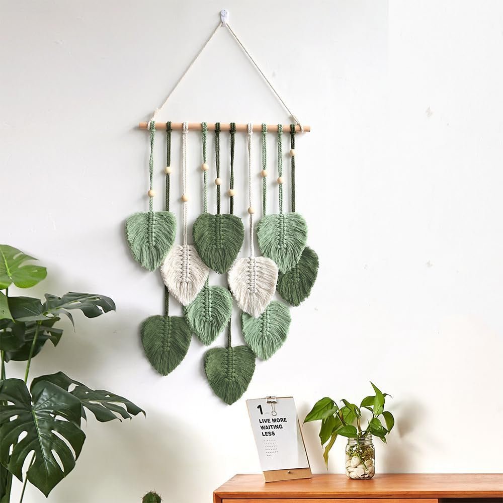 Arazzo fatto a mano con perline di legno e foglie verdi Casa - Accessori e Decorazioni Naty Shop