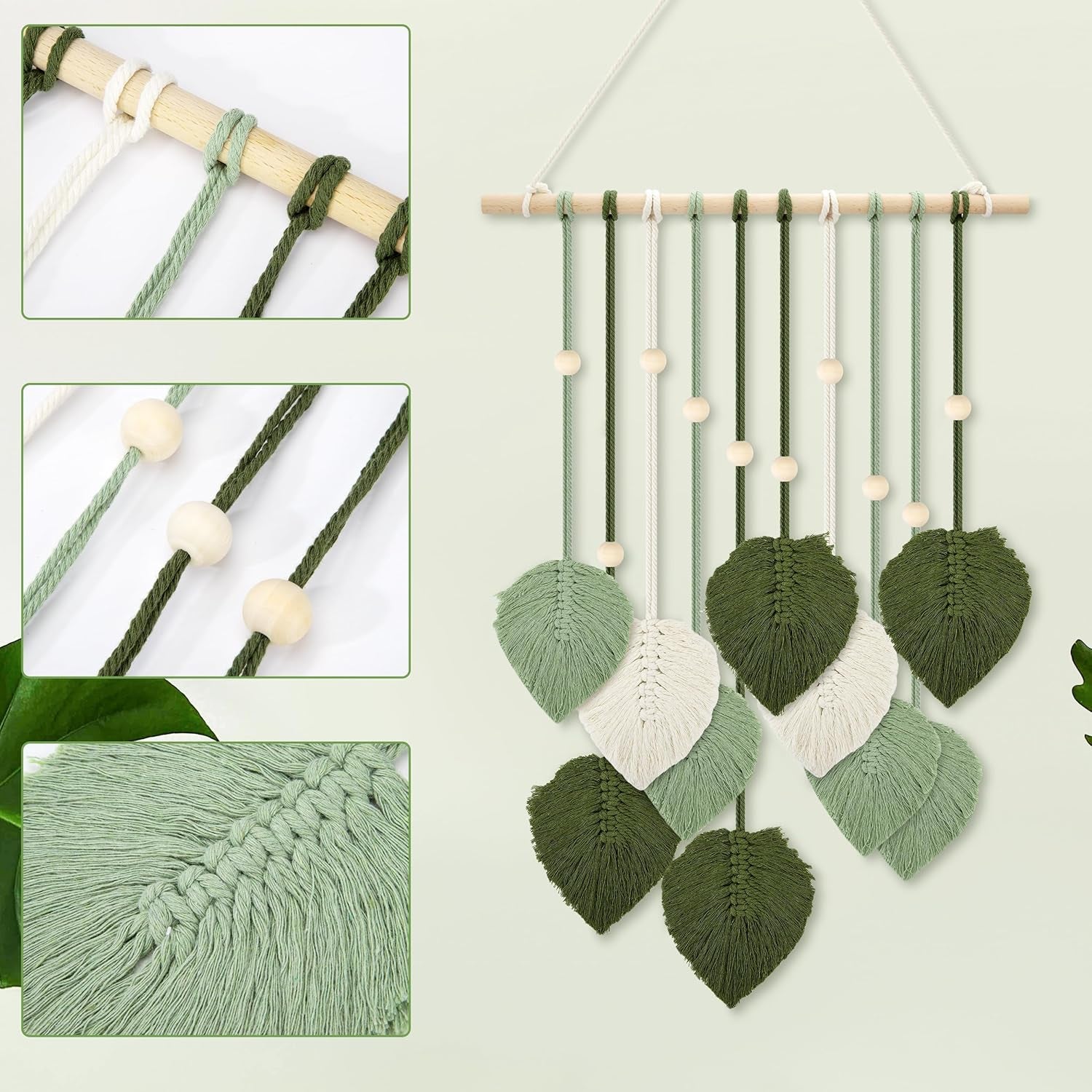 Arazzo perline in legno foglie verdi gancio Home - Accessori e Decorazioni Naty Shop