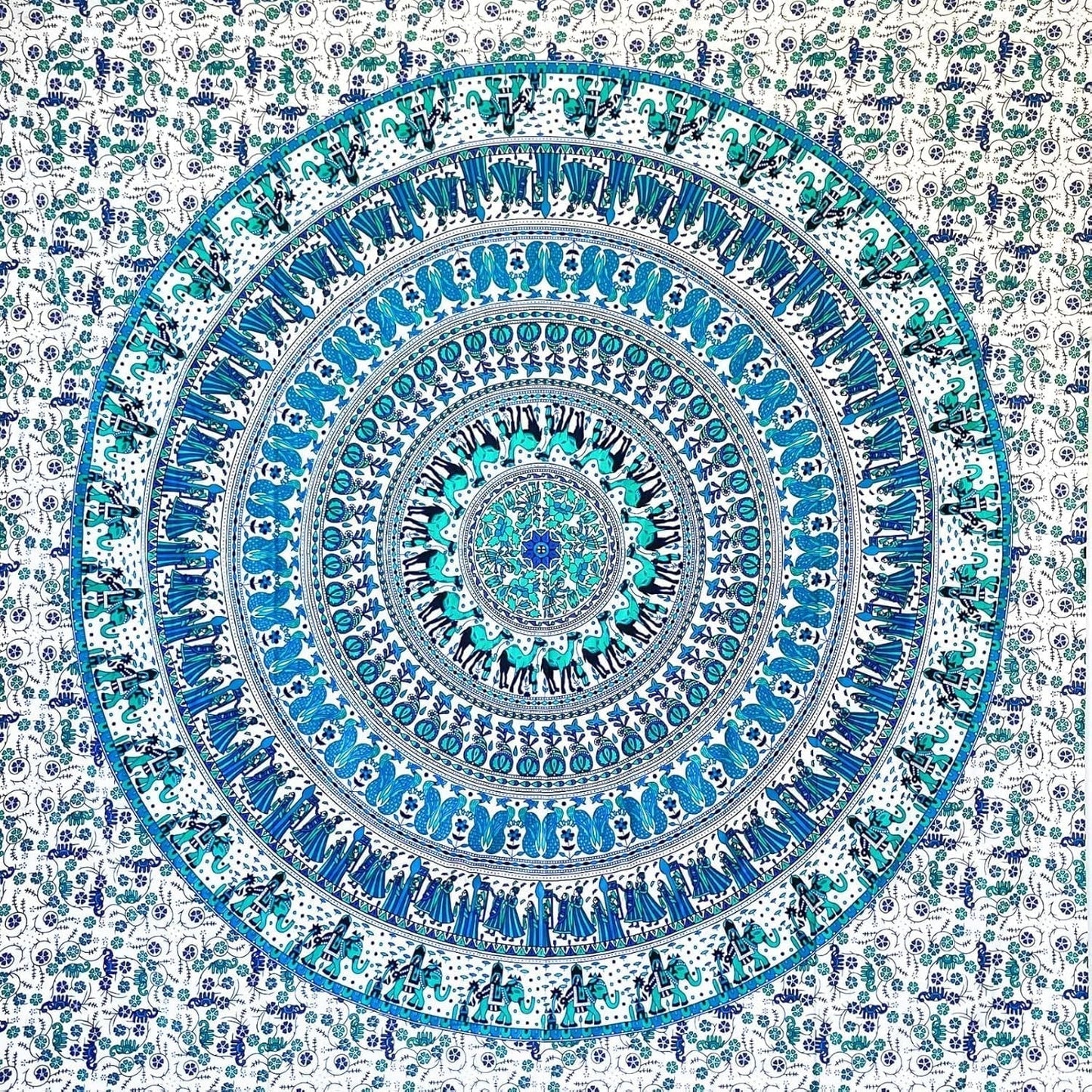 Arazzo momomus mandala in cotone colorato disegni orientali Casa - Accessori e Decorazioni Naty Shop Bianco-blu 135L X 210B Cm