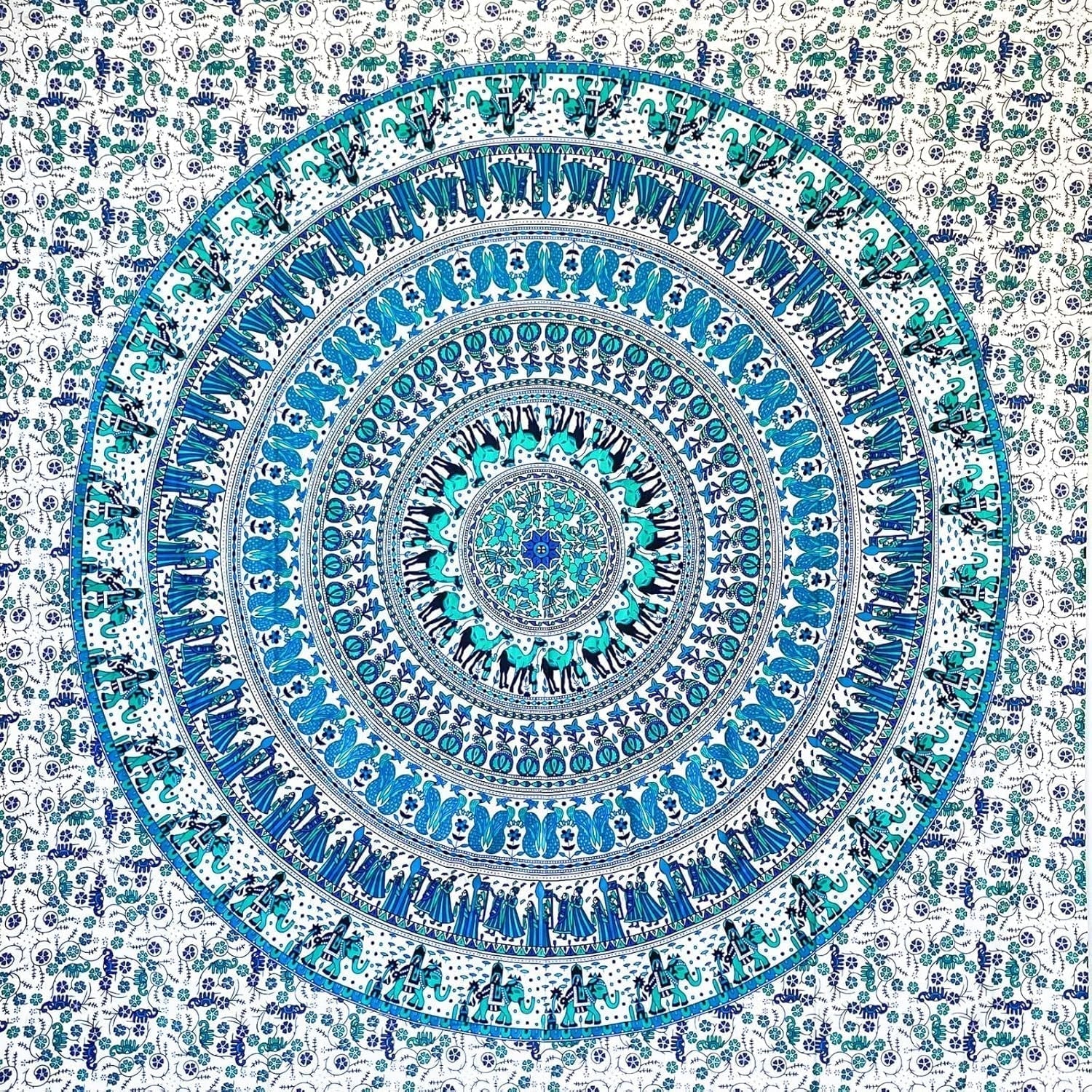 Arazzo momomus mandala in cotone colorato disegni orientali Casa - Accessori e Decorazioni Naty Shop Bianco-blu 135L X 210B Cm