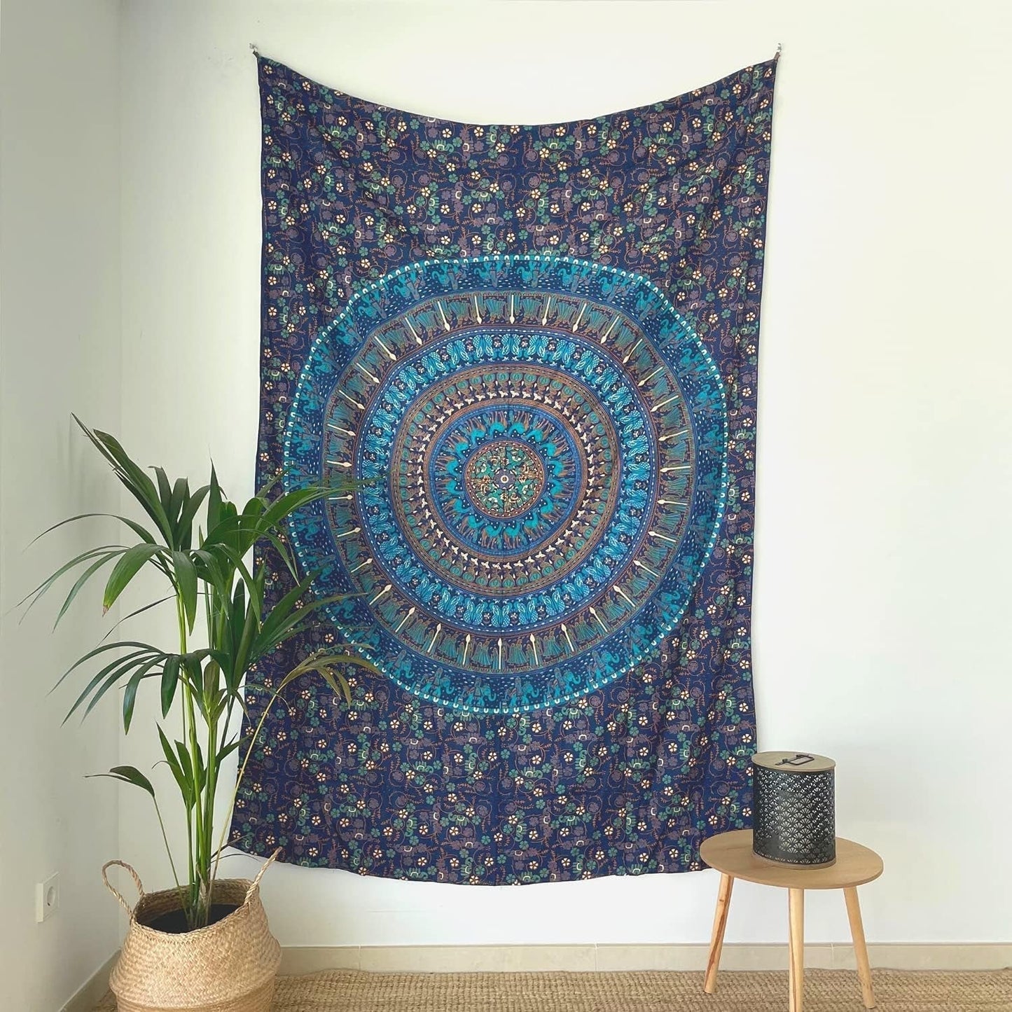 Arazzo momomus mandala in cotone colorato disegni orientali Casa - Accessori e Decorazioni Naty Shop Blu C 135L X 210B Cm